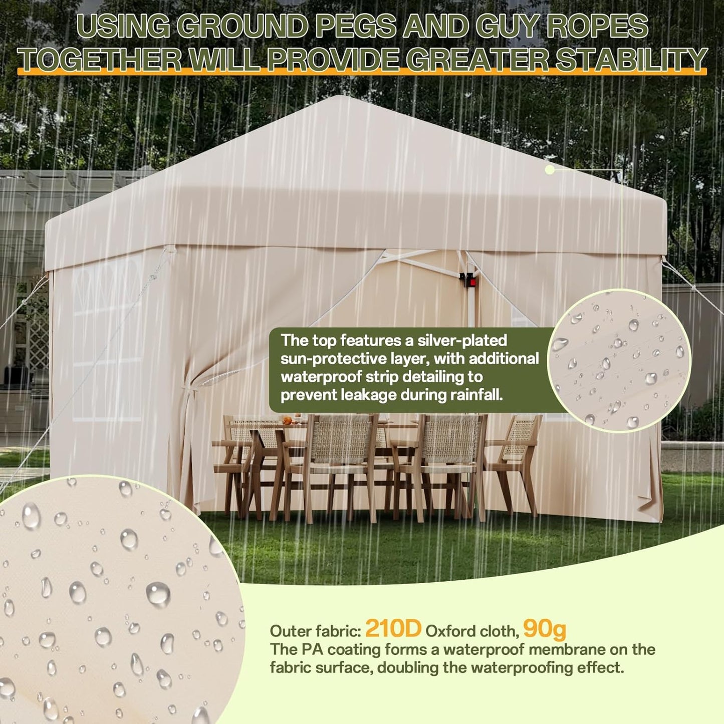 JUMMICO Gazebo 3 x 3 Waterproof Stable Winterproof with 4 Side Walls, Folding Gazebo Height Adjustable, Gazebo UV Protection 50+, Garden Gazebo Folding Tent for Garden, Courtyard, Camping, Gazebo Grey