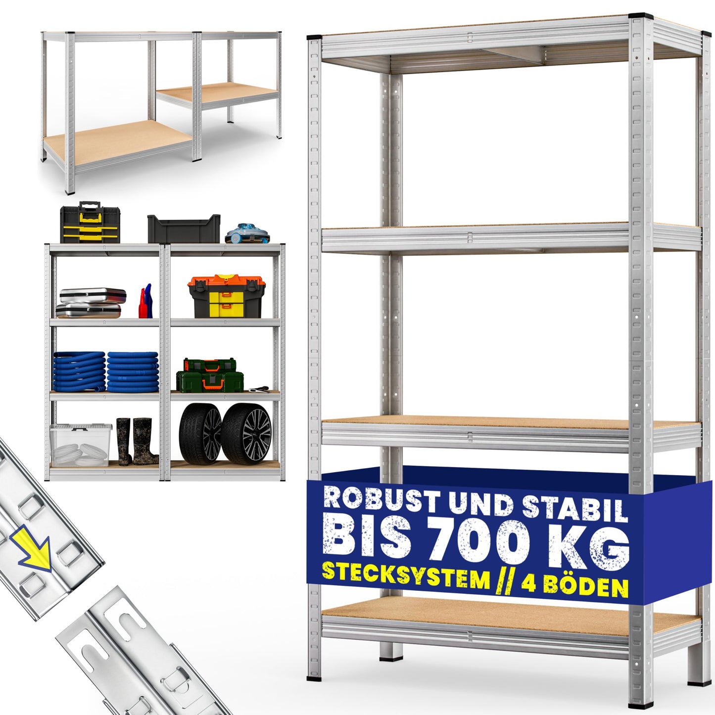 Monzana® Heavy Duty Shelving Unit 160 x 90 x 40 cm 700 kg 4 MDF Shelving Unit Storage Shelving Basement Shelving Workshop Shelving Unit