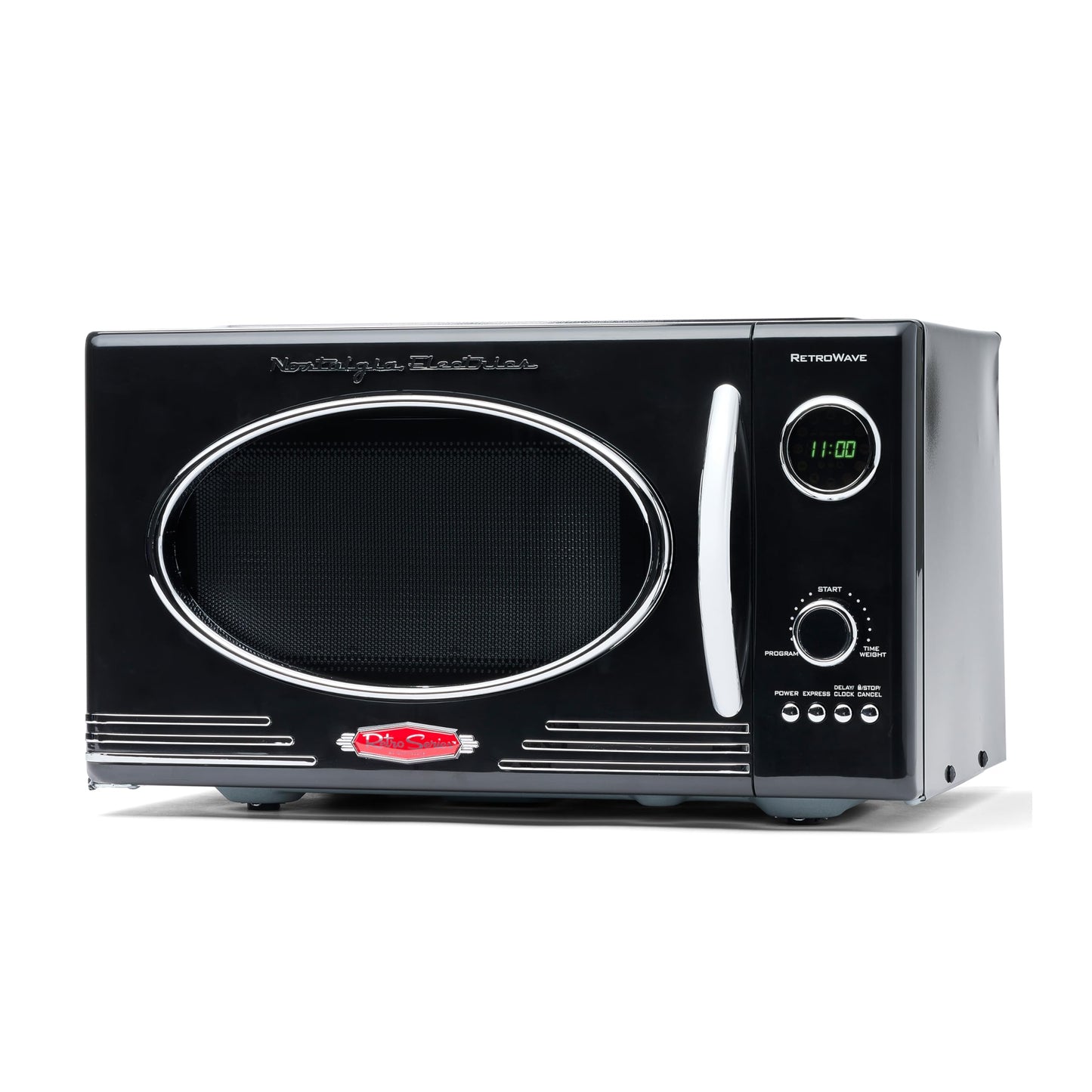 Nostalgia RMO4RR Retro Large 0.9 Cubic Feet, 800 Watt Top Microwave, 12 Preprogrammed Cooking Settings, Digital Clock, Easy Clean Interior, Metallic Red
