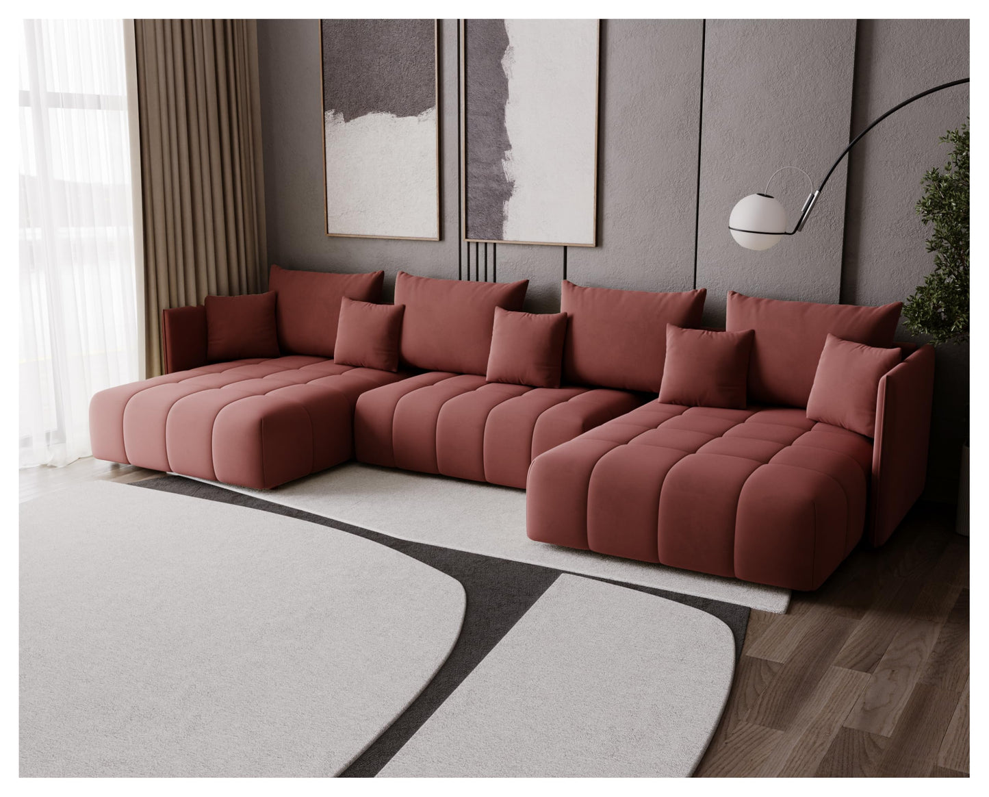 U-Shape Corner Sofa Gona U with Sleep Function - Large Sofa Bed 346 × 188 cm - Sofa with Bed Box - T30 Foam - Automatic Folding Function, Easily Extendable - Monolith 97 (Graphite)