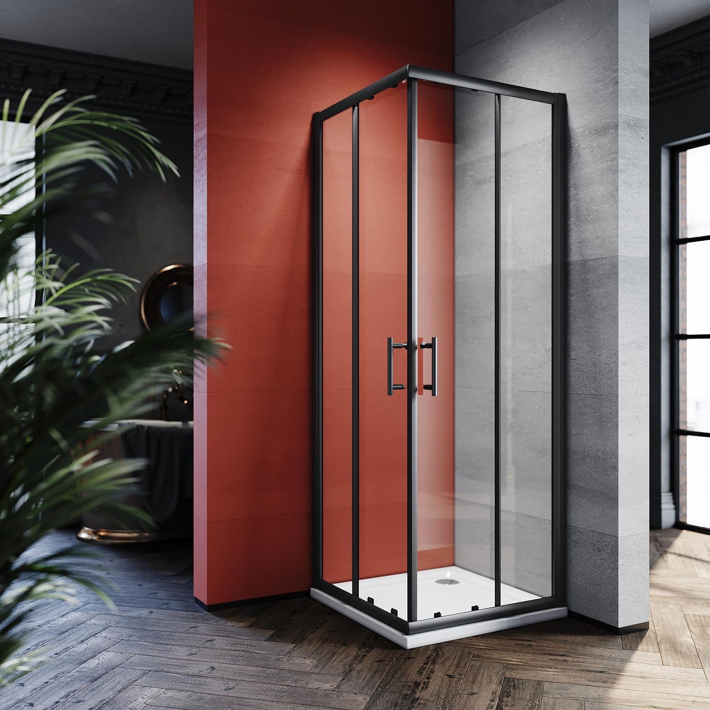 SONNI 80 x 80 cm Corner Entry Shower Cubicle without Shower Tray, Safety Glass Sliding Door Corner Shower Enclosure Shower Sliding Door Glass