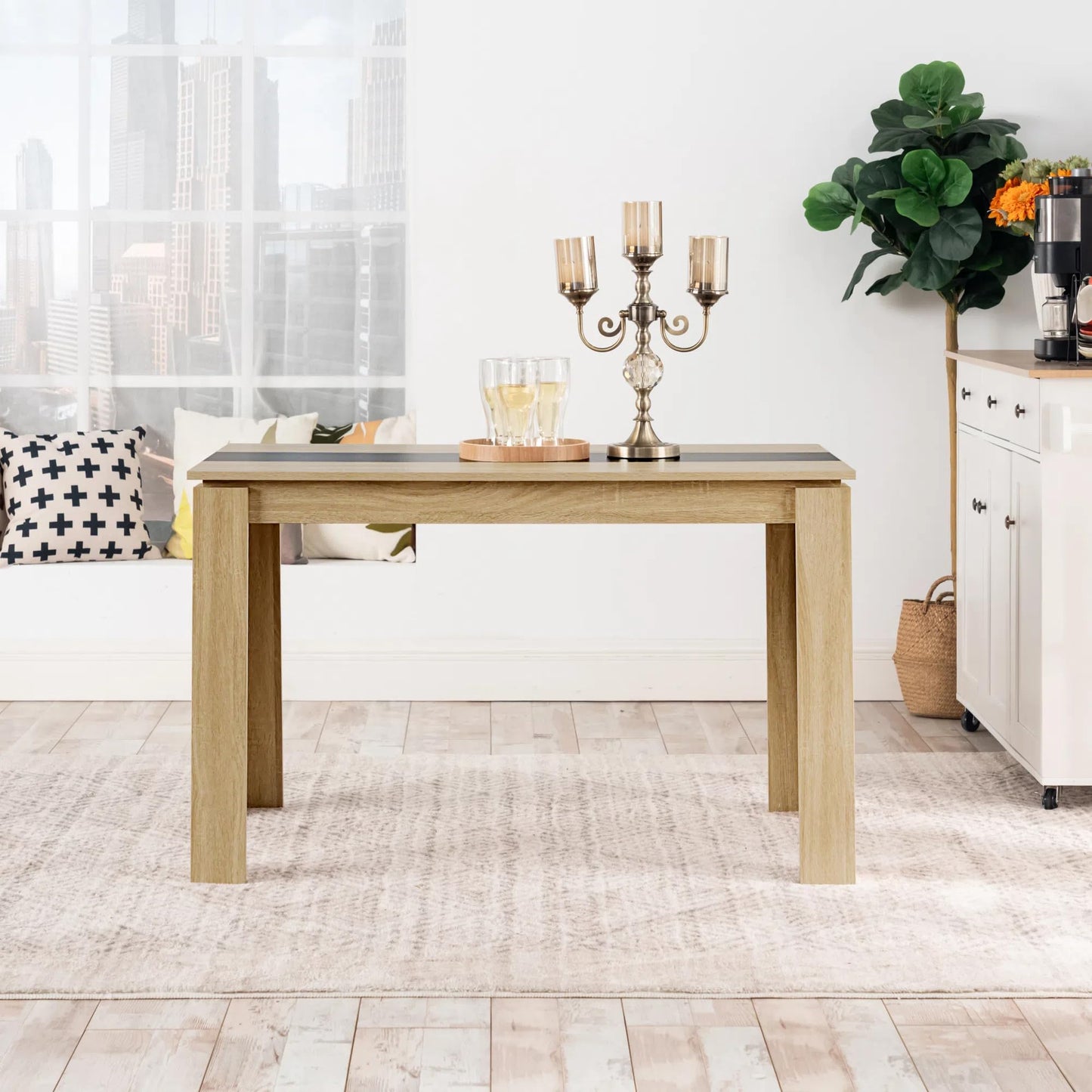FURNITABLE Esstisch mit 4 Stühlen Esszimmergruppe, 4er Set Esszimmerstühle und Rechteckig Holztisch Essgruppe für Wohnzimmer Küche Büro (110 * 70cm Tisch+4 Schwarz Stühle)