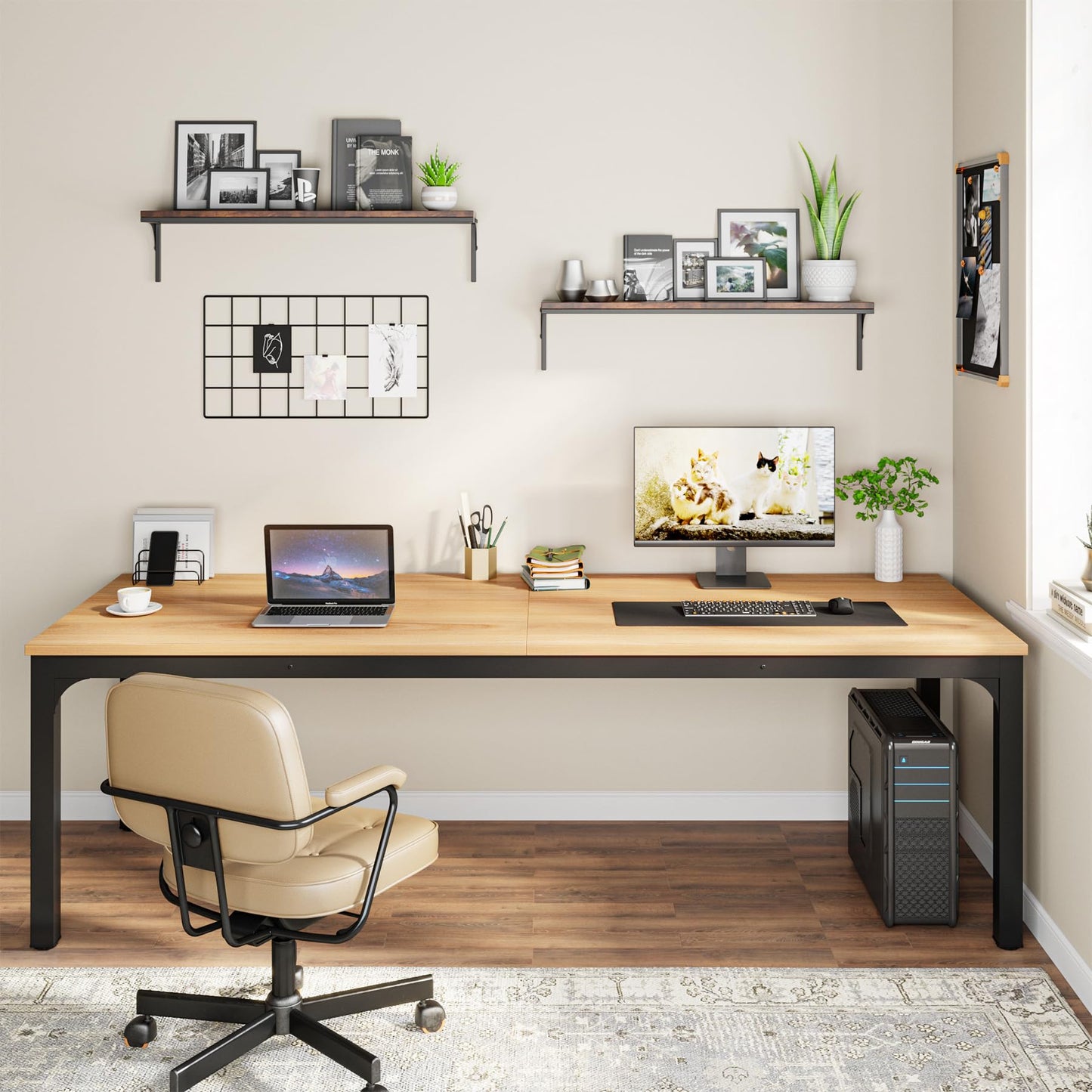 Tribesigns Desk, Computer Desk, 200 x 70 x 75 cm, Double Long Desk, PC Table, Office Table, Work Table, Dining Table, Office Furniture, Computer Desk, Conference Table for Home Office, Rustic Brown