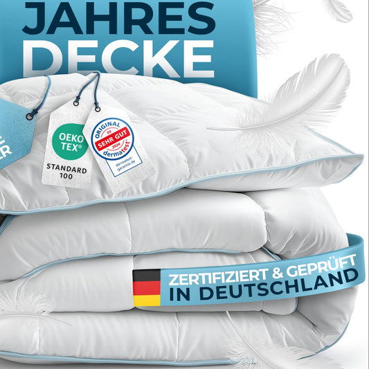 Glückstoff® Feather and Down Duvet 135 x 200 cm [Certified in Germany] – Down and Feathers – Feather Duvet Top Bed – Sleeping Blanket Summer and Winter Duvet – Duvet (All Season Duvet)