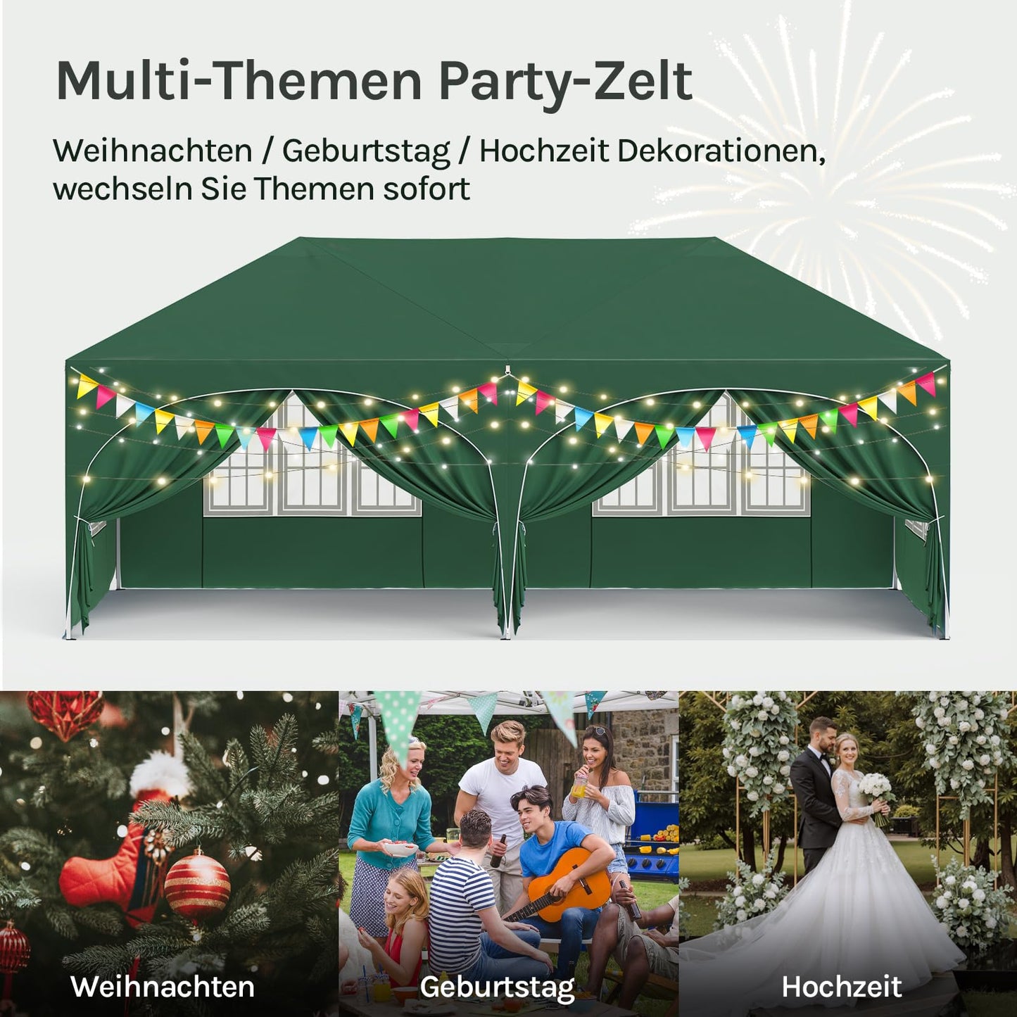 WOLTU Gazebo, Folding Gazebo, 3 x 6 m, with 6 Side Walls, Party Tent, Water-Repellent, UV Protection 50+, Height-Adjustable Garden Gazebo, with Carry Bag, for Outdoor Garden, Camping, Grey