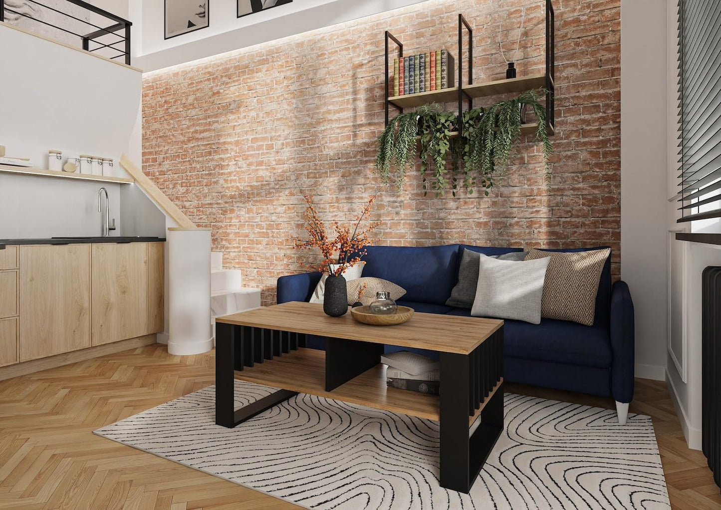 Meble Pitus Coffee Table White - Modern Living Room Table 90 x 50 x 50 cm with Storage Space & Slat Design