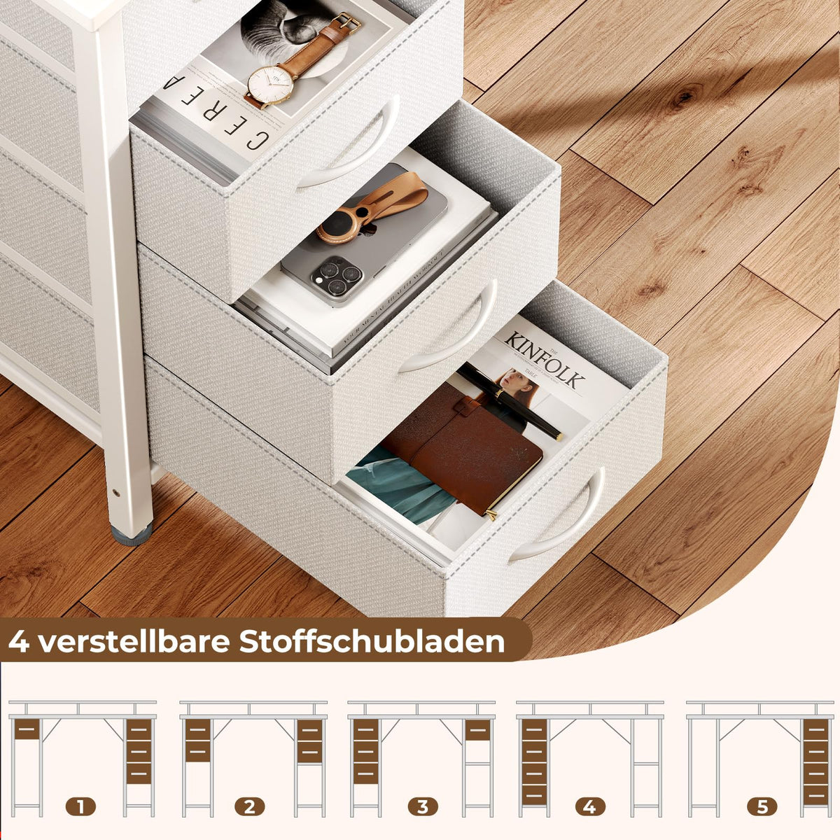Seventable Computer Desk L Shape with 4 Drawers & Shelves, Gaming Table with LED & Sockets, Gaming Desk with Monitor Stand for Home Office, Bedroom, Living Room (White, 120 cm)