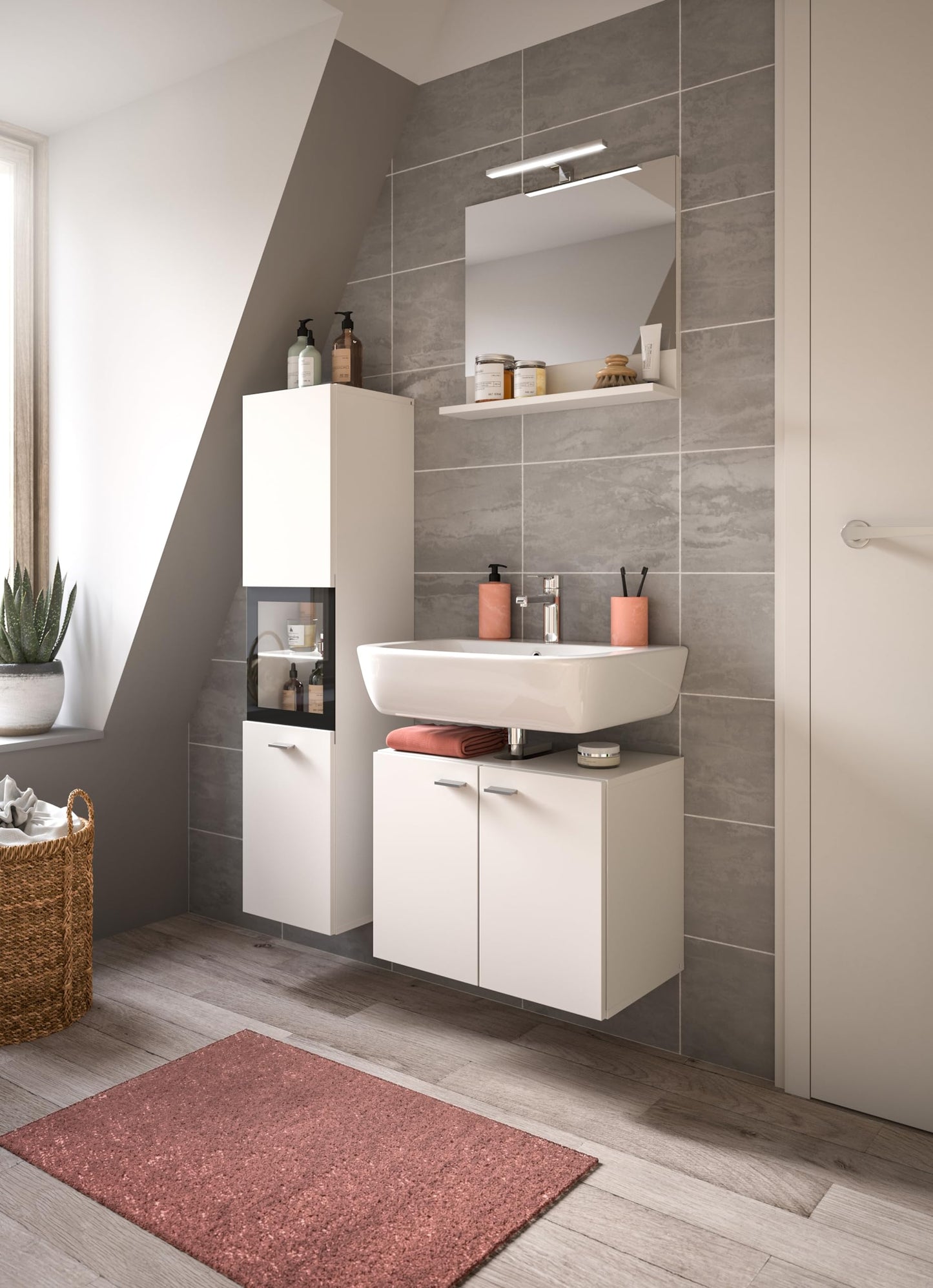 Boston Bathroom Cabinet, Standing Wall Cabinet, Hanging Cabinet, Wall Cabinet, Sonoma Oak Wood, Approx. 30 x 80 x 29 cm, Floor Standing/Hanging Mountable