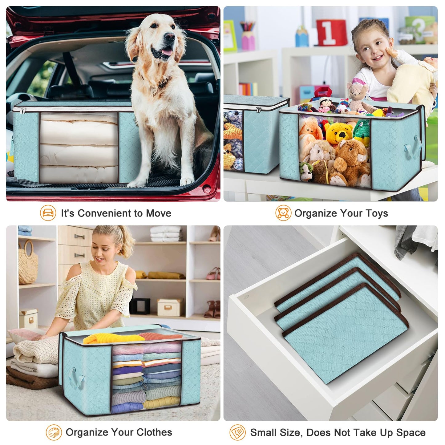 Budding Joy Pack of 6 90 L Storage Bags, Storage Boxes with Lid, Large, Clothes Storage, Moving Boxes, Foldable Underbed Wardrobe for Clothes, Duvets and Bedding, Grey