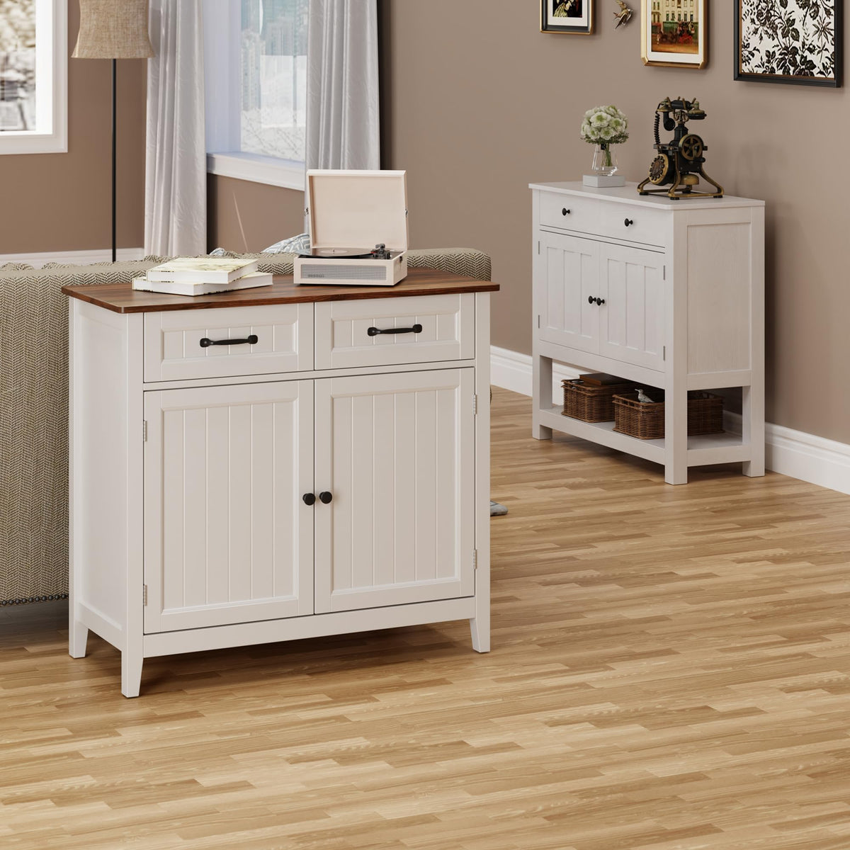 Bealife Kitchen Cabinet, Chest of Drawers with 2 Drawers and 2 Doors, Sideboard Kitchen Buffet with Worktops for Kitchen, Living Room, Hallway and Dining Room (Brown)