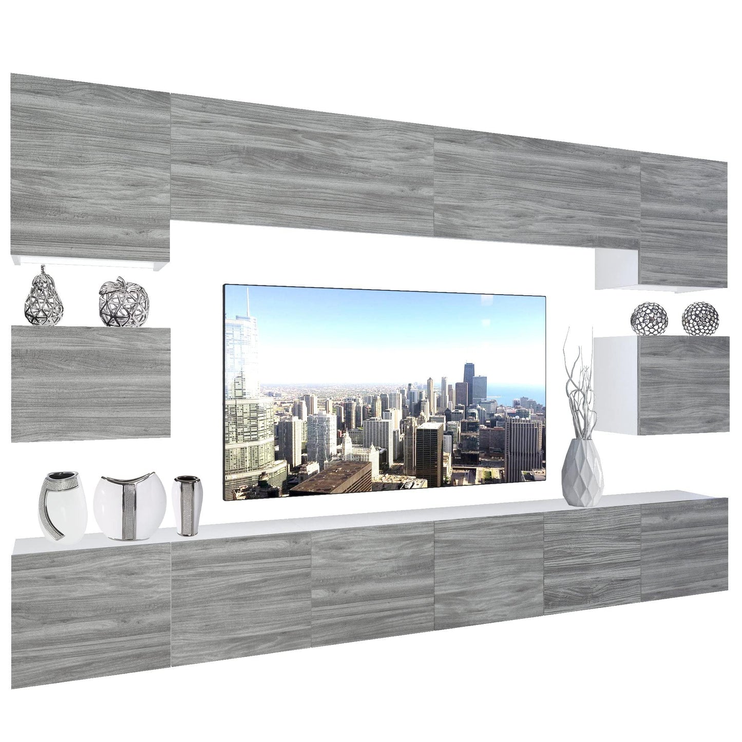 BELINI Living Room Wall Unit Full Equipment Living Room Set Modern Cabinet Wall with LED Lighting TV Cabinet White