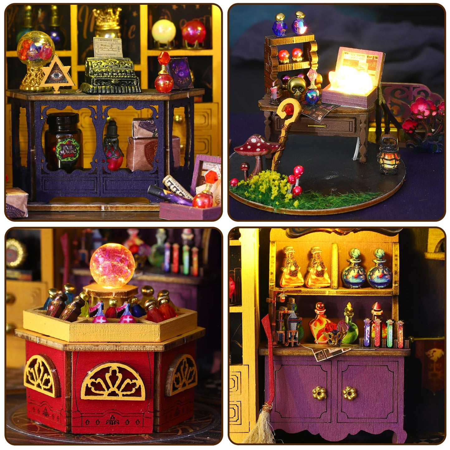 Mostop DIY Miniature Dollhouse Kit,Wooden Dollhouse Construction Kit,Miniature House Kit with LED Light und Bewegungen,Creative Room Idea for Children/Adults,Magic House,DIY Kits (Twilight Book City)
