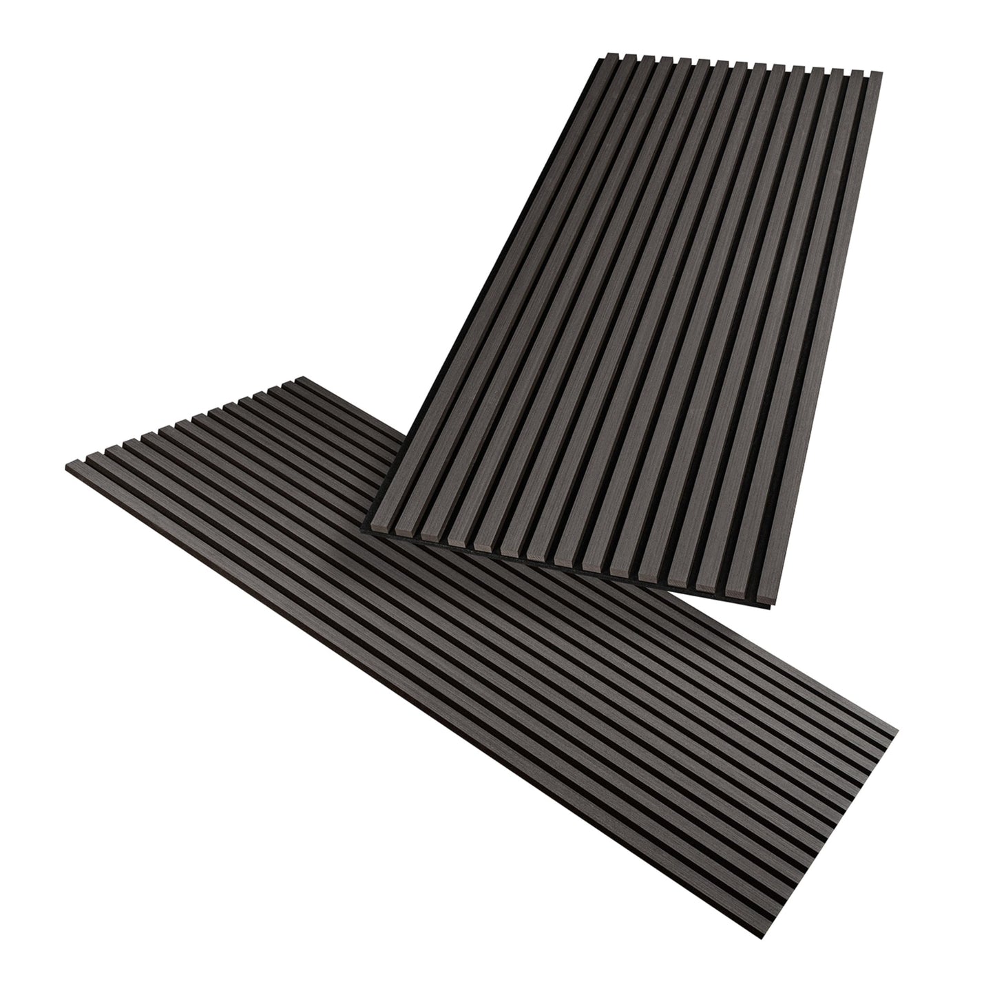 Acoustic Panels Wood 240 x 60 cm, Colour: Grey, Wall Panels Wood, 3D Slat Wall Made of Wood Veneer on Acoustic Felt, Acoustic Panels 2400 x 600 mm