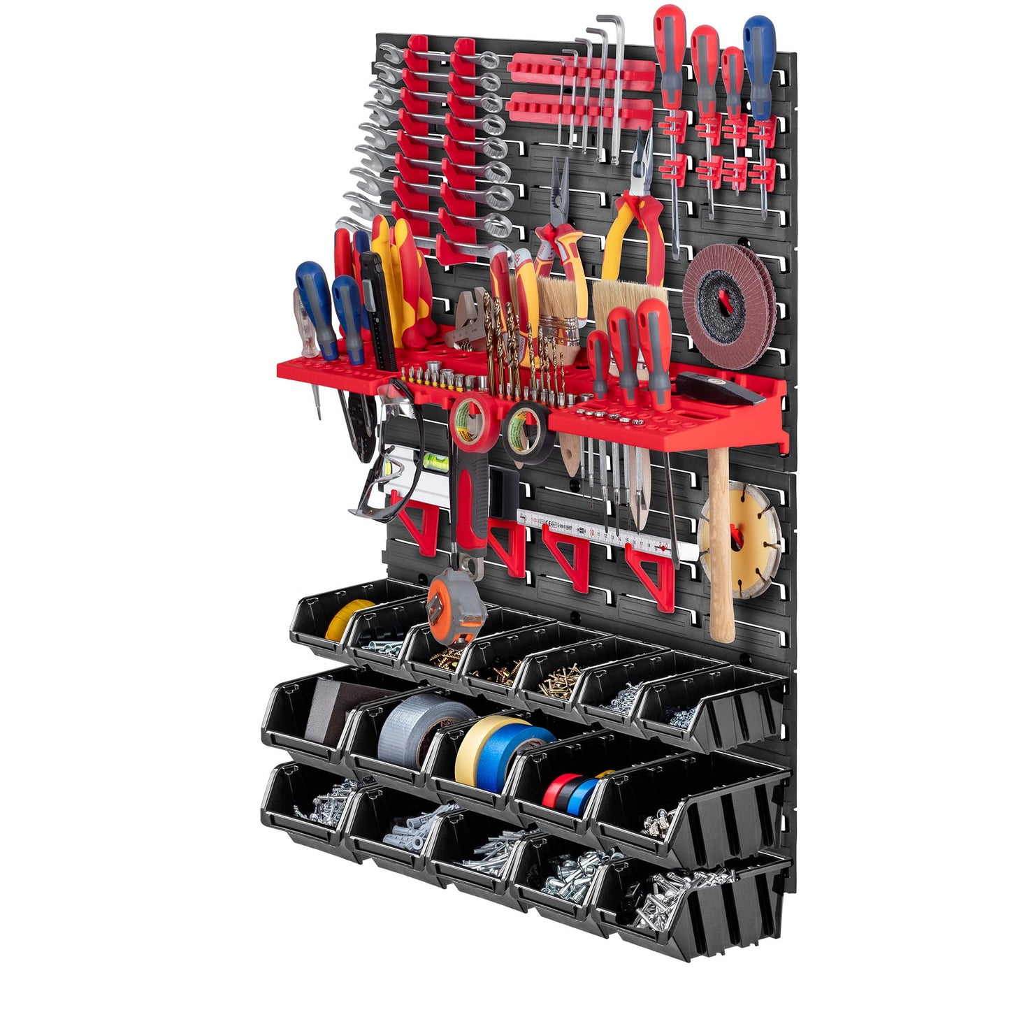 KADAX Workshop Wall Shelf, 58 x 78 cm Storage System Made of Robust Plastic, UV-Resistant Workshop Shelf, Expandable Wall Plates, Shed Rack for Garage (Black, 50 Pieces v2)