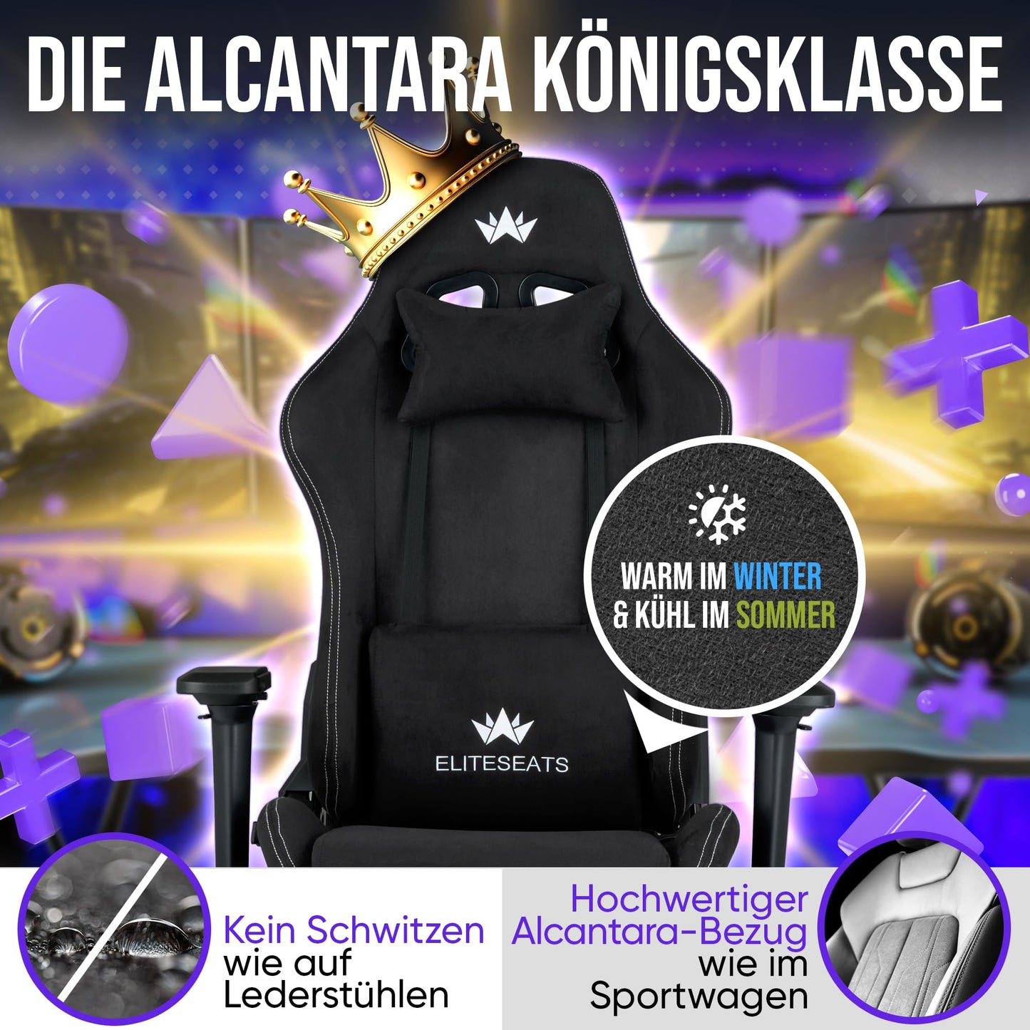 ELITESEATS Ergonomic Gaming Chair [Test Winner] Scratch-Free Wheels Breathable 4D Armrests with Footrest Ergonomic Gaming Chair Fabric 150 kg Load Capacity Gaming Chair Gaming Chair
