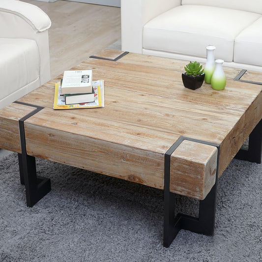 Mendler HWC-A15AM Coffee Table, Living Room Table, Fir Wood, Rustic, Solid, FSC-Certified, 70 x 70 cm, Natural Colour