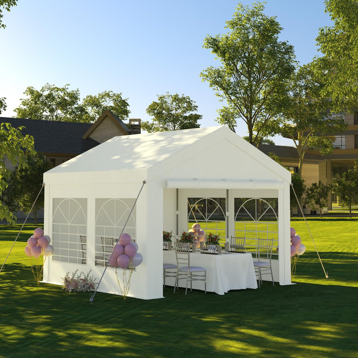 JUMMICO Gazebo Party Tent 4 x 6 Waterproof Stable Garden Tent UV Protection 50+ Tent 170 g PE Tarpaulin Marquee Beer Tent Garden Gazebo for Garden, Party, Festival, Wedding, White