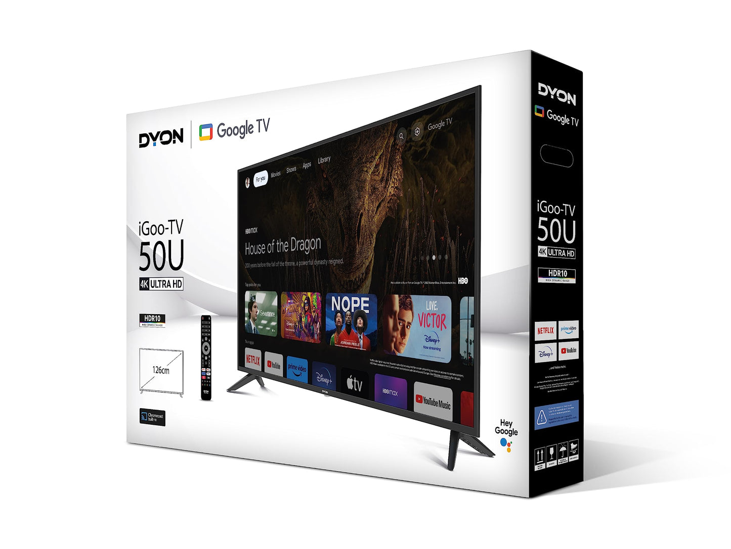DYON iGoo-TV 50U-2 - 50 Inch (126 cm) 4K Ultra HD Smart TV with Google TV, HDR10, Triple Tuner (DVB-S2/C/T2), WiFi, Bluetooth, Google Assistant, Netflix, Prime Video, [2025 Model]