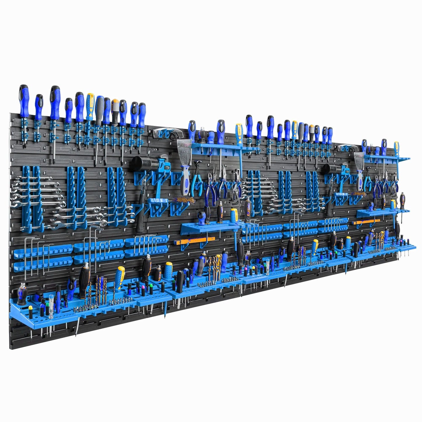 Storage System Wall Shelf 230 x 78 cm, Tool Holders, 46 Pieces Stacking Boxes, Storage Shelves, Storage Boxes, Extra-Strong Wall Shelves, Expandable Workshop Shelving, Workshop Shelves