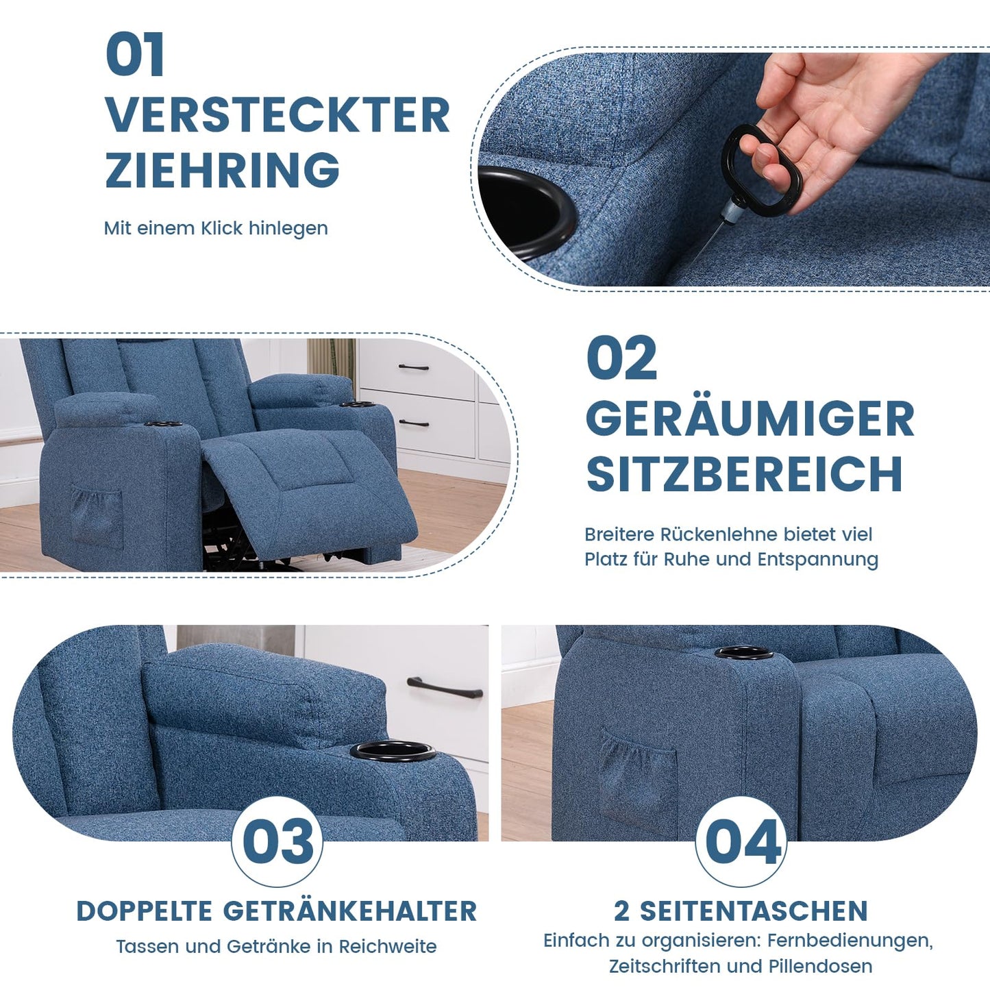 COMHOMA Relaxsessel-Set, Sofa, Sofa-Set aus Kunstleder, Fernsehsessel Ruhesessel Liegesessel mit Liege-Funktion Polstersessel Schlafsessel für Wohnzimmer Schlafzimmer Heimkino,Schwarz, 3+2+1