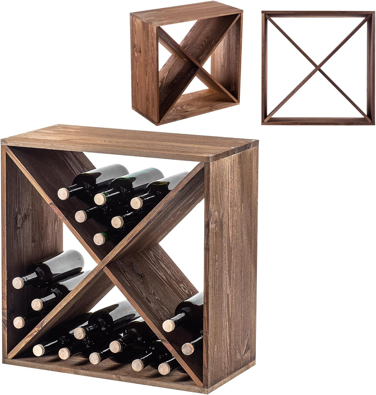 KADAX Wooden Wine Rack, 52 x 25.5 x 104 cm, Large Bottle Rack for Many Wine Bottles, Stackable Wine Stand, Shelf for Bottles, Rustic Wine Cabinet, Sturdy, Space-Saving, Made in EU