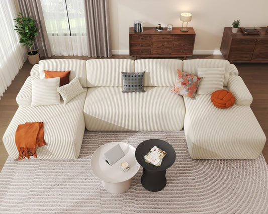 DURASPACE Cloud-Sektionalsofas für das Wohnzimmer, modulares U-förmiges Sofa mit tiefer Sitzfläche, Schlafsofa aus Cord mit Memory-Schaum, Keine Montage erforderlich (beige)