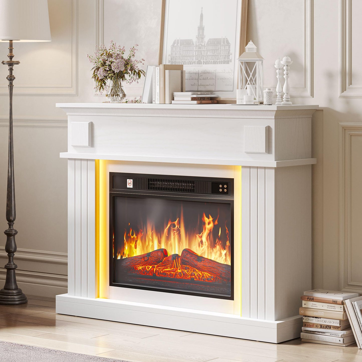 YITAHOME Electric Fireplace, 23 Inch Realistic 3D Flame Effect, Heat-Free Standing Electric Fireplace with Timer and 24-Colour LED Light Strip and Remote Control