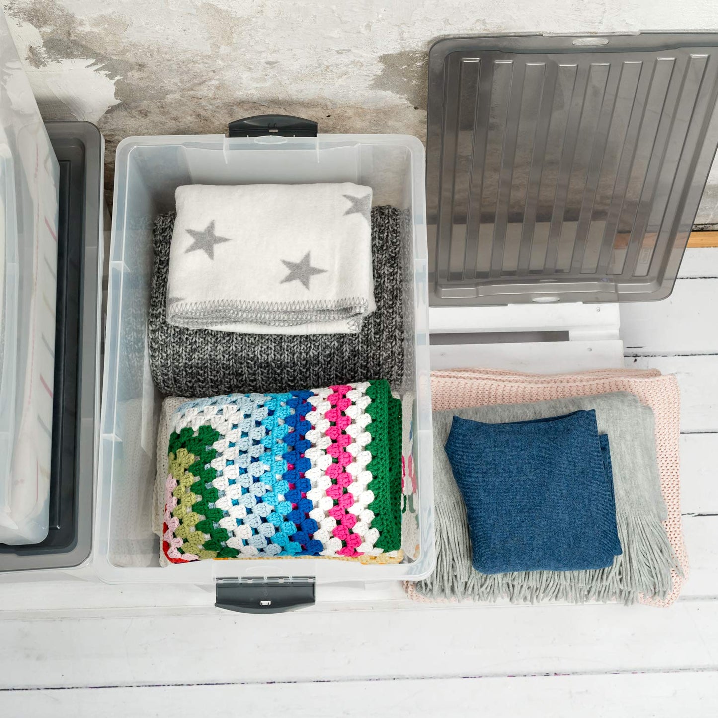 Rotho Compact Storage Box 70 L with Lid and Wheels, Plastic (PP Recycled), BPA-Free, Cappuccino/Anthracite, A3/70 L (57.0 x 39.5 x 43.5 cm)