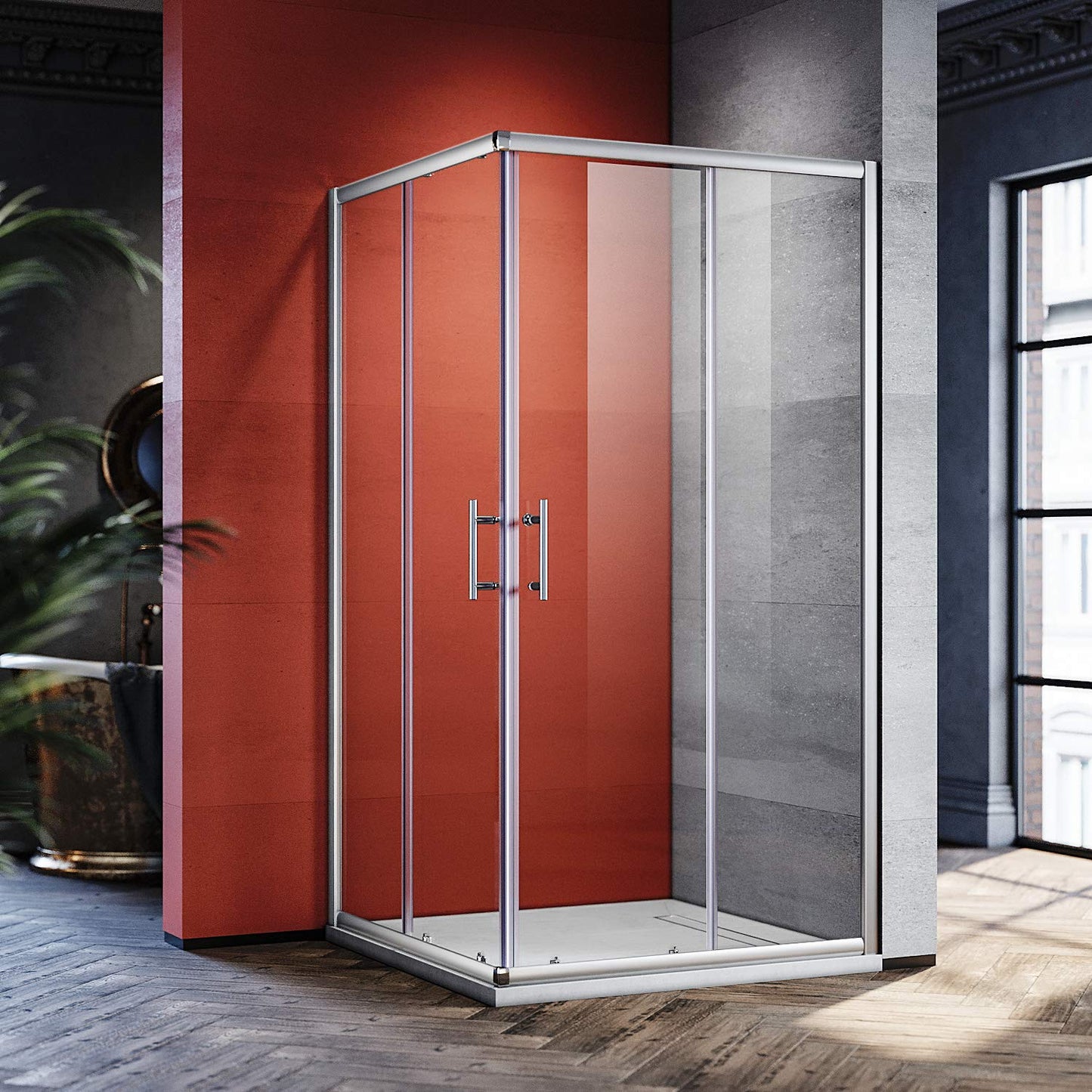 SONNI 80 x 80 cm Corner Entry Shower Cubicle without Shower Tray, Safety Glass Sliding Door Corner Shower Enclosure Shower Sliding Door Glass