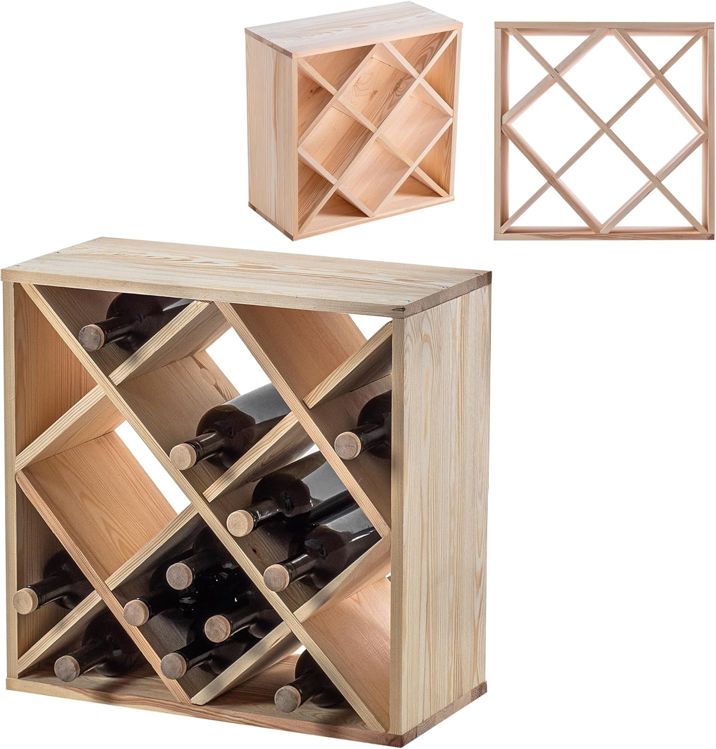 KADAX Wooden Wine Rack, 52 x 25.5 x 104 cm, Large Bottle Rack for Many Wine Bottles, Stackable Wine Stand, Shelf for Bottles, Rustic Wine Cabinet, Sturdy, Space-Saving, Made in EU