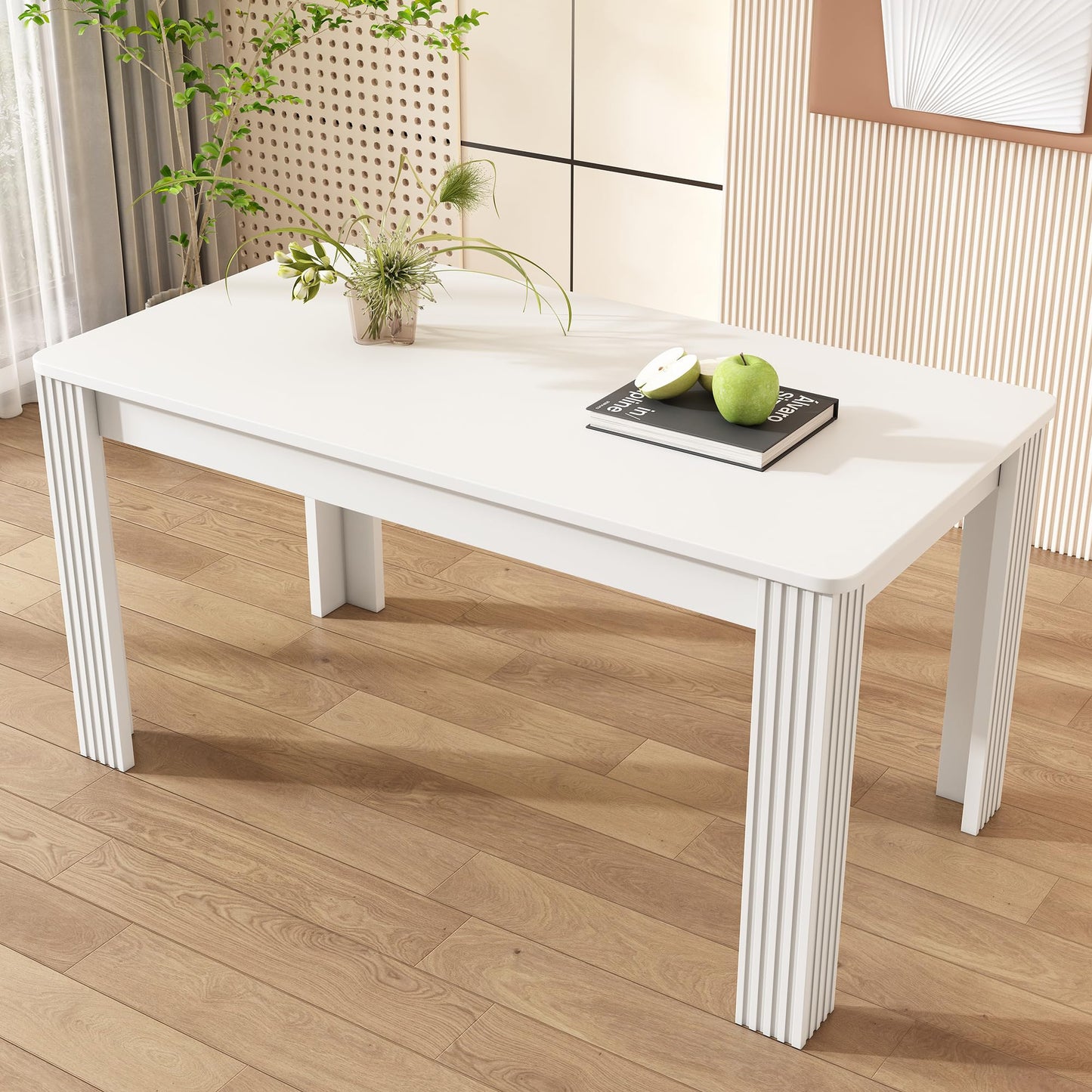 Merax Dining Table 120 x 70 cm with Hidden Storage Space Modern Rectangular Kitchen Table Space Saving Multifunctional Desk or Coffee Table White