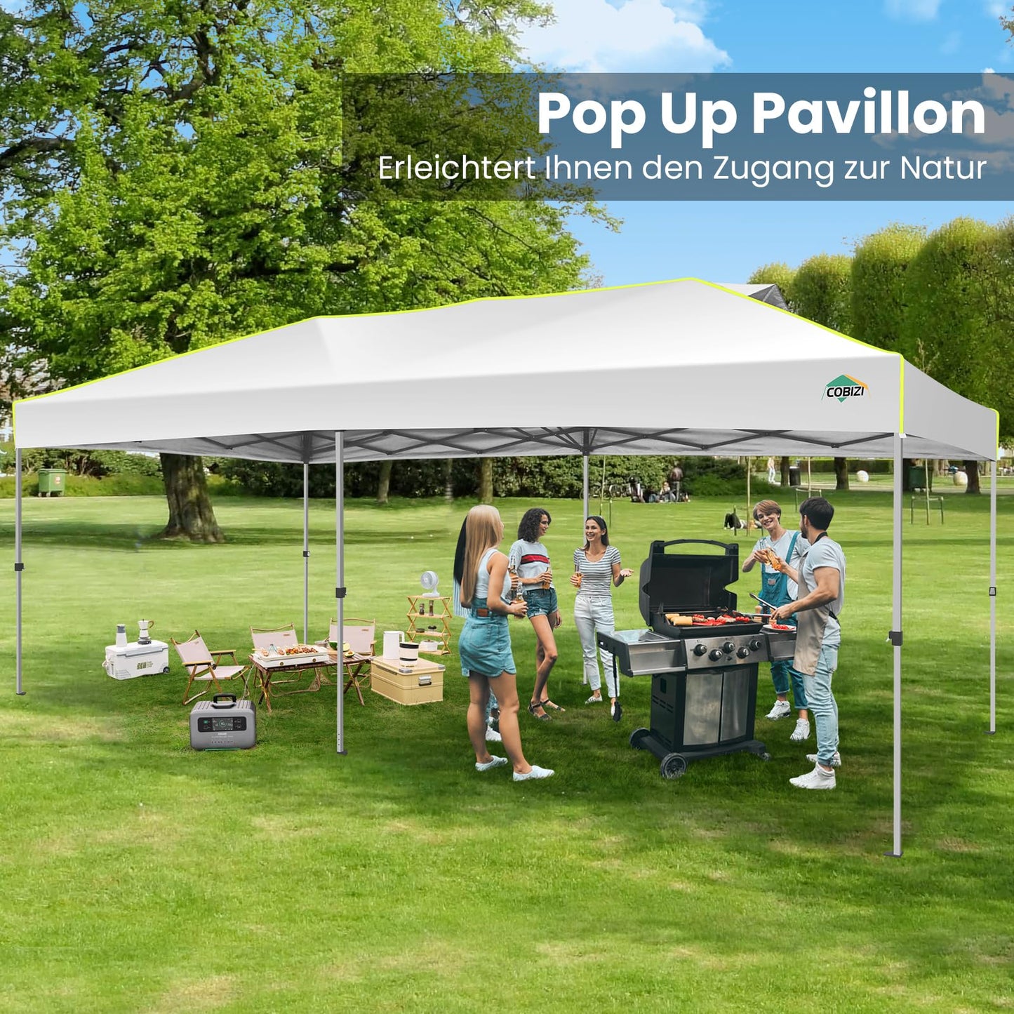 COBIZI Faltpavillon 3x6 Pavillon wasserdicht Winterfest, Ein-Tasten-Zentralverriegelung Partyzelt Faltbar Anti-UV mit 6 Seitenwänden, Gartenpavillon mit Leuchtstreifen für Hochzeiten, Freien, Garten