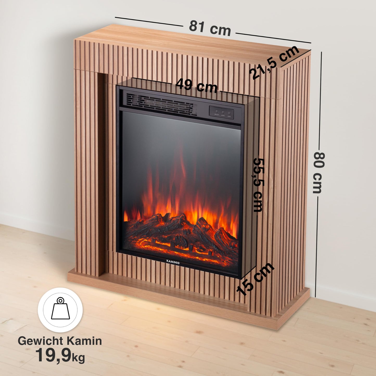 Matti Electric Fireplace with Heater, 3D Flame Effect, LED Ambient Light, Remote Control, 32 Inches (81 cm) (Oak)