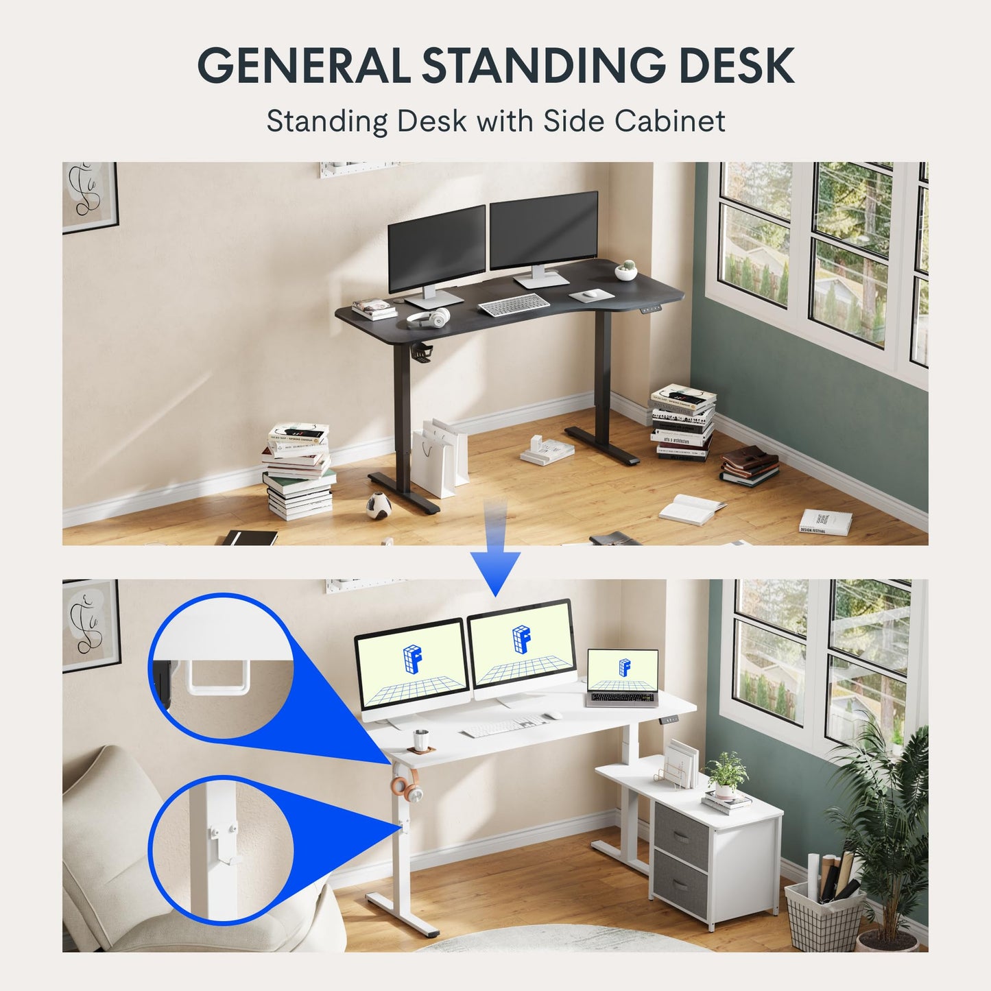 FLEXISPOT Height-Adjustable Desk, Electrically Height-Adjustable, L-Shaped with Drawers and Reversible Storage Space, Ergonomic Standing Seat Table, 160 x 70 cm, White
