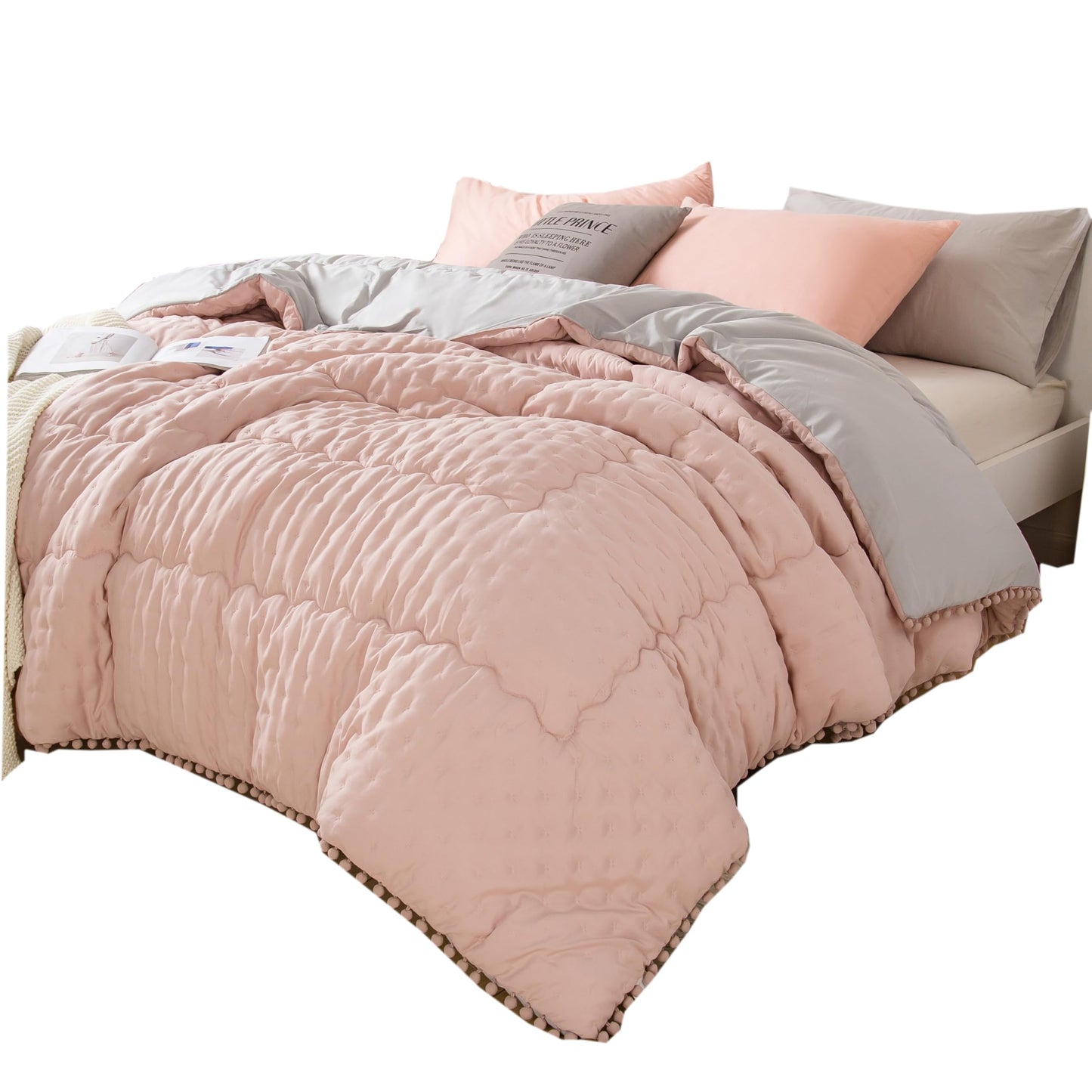 MOHAP Duvet 200 x 200 cm, Cover Made of 50% Cotton, Soft Quilt, Microfibre Quilt with Filling Weight Approx. 1800 g, Ganjahresdecke Duvet, Pink/Grey