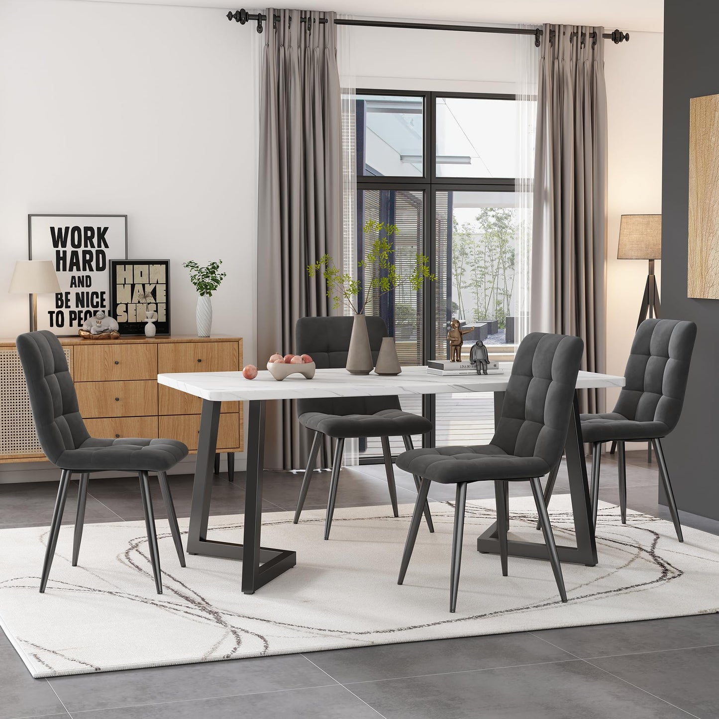 Ymkua Esstisch mit 4 Stühlen Set, 117x68x75 cm Rechteckiger Esstisch, Esszimmergruppe, Moderne Küche Esstisch Set, Esszimmerstuhl Küchenstuhl Set, Küchentisch Set für Wohnzimmer und Küche (Gray)