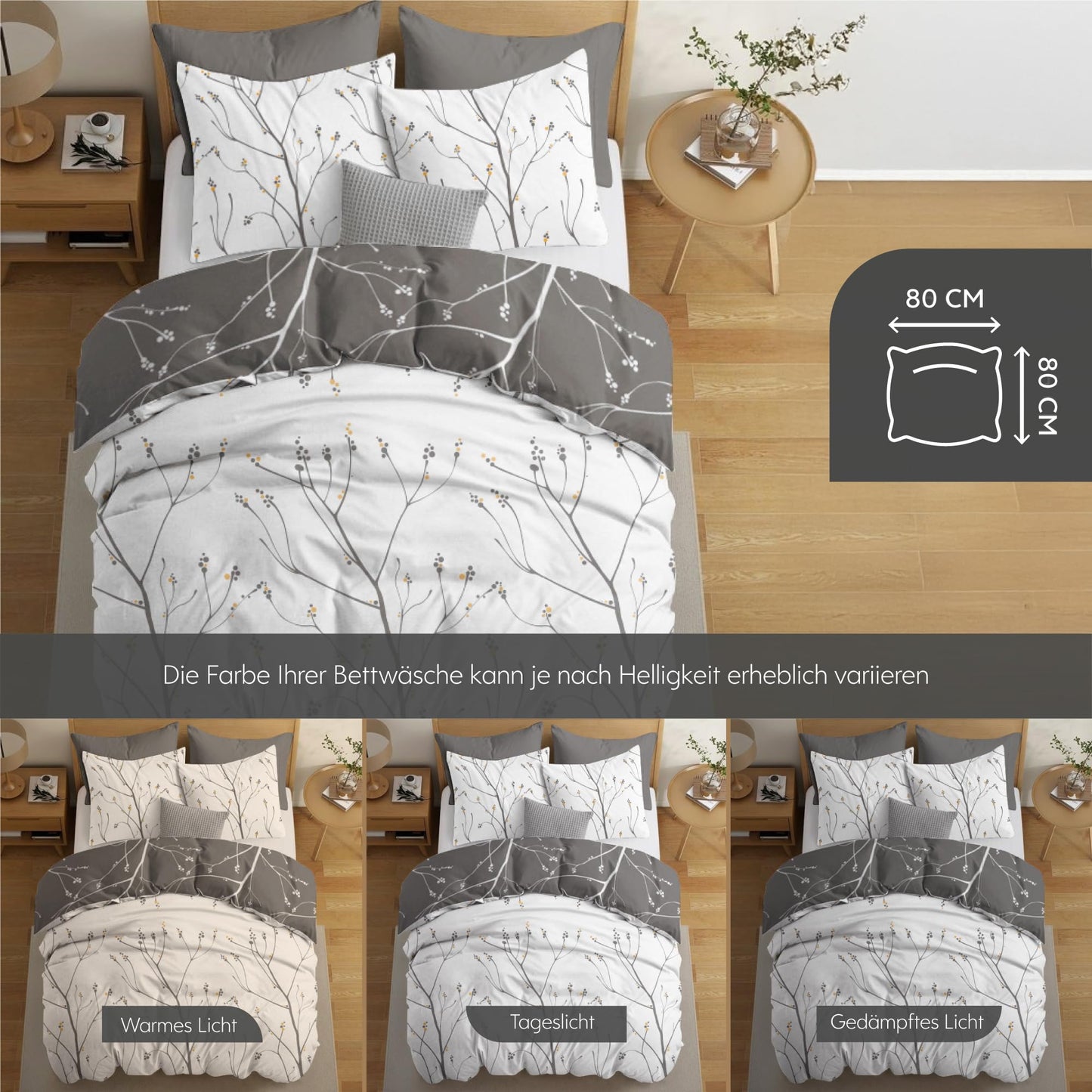 Dreamzie Bed Linen Set 155 x 220 cm with 2 Pillowcases 80 x 80 cm, Botanic Motif Sage Green, Adult Bed Linen, 155 x 220 cm, Made of 100% Microfibre, Certified, No Chemicals (OEKO TEX)