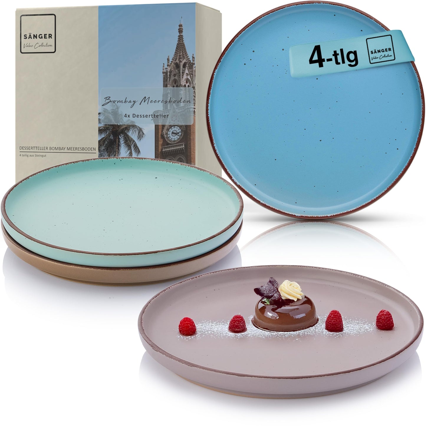 SÄNGER Bombay Seabed Crockery Service 20 Pieces, Stoneware Crockery for 4 People, 4 x Dinner Plates, 4 x Dessert Plates, 4 x Bowls, 4 x Pasta Plates, 4 x Coffee Mugs, Plate Set Colourful Value
