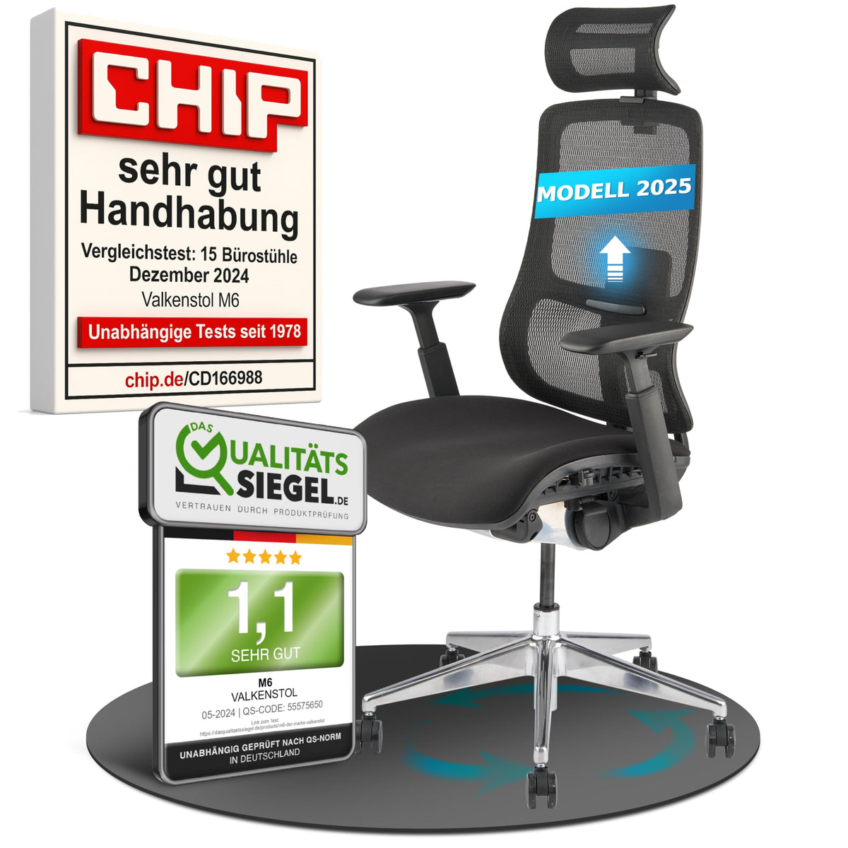 M2 Ergonomic Office Chair, Test Winner with Adjustable Armrest without Headrest for Maximum Freedom of Movement, Back-Friendly, Comfortable Desk Chair for Office and Home Office Chair