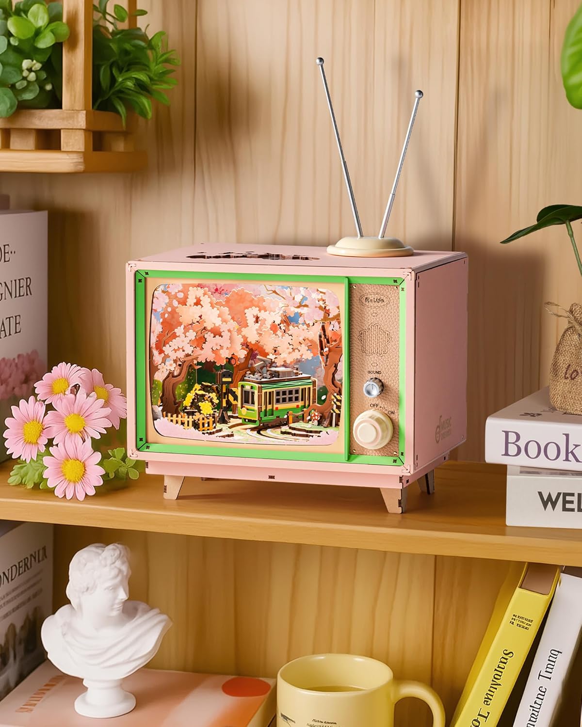 Rolife Modellbausatz Spieluhr Sakura Traumreise DIY Miniatur Haus Kit mit Kirschblüten Szene Holz Puppenhaus zur Deko für Zuhause und Bücherregal Geburtstagsgeschenk für Sie