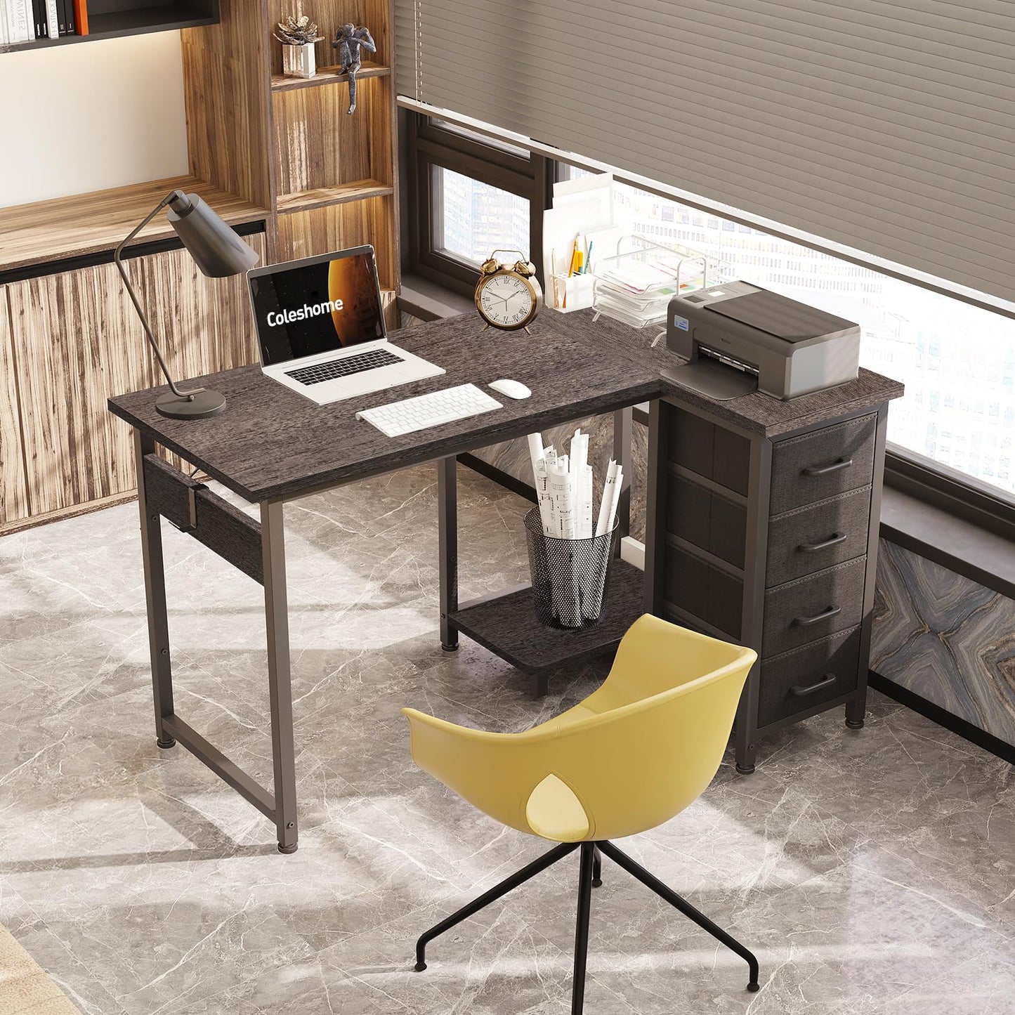 Coleshome Corner Desk, 100 x 70 cm, L Shape Desk with 4 Drawers, Reversible Computer Desk for Office, Study, Bedroom, White