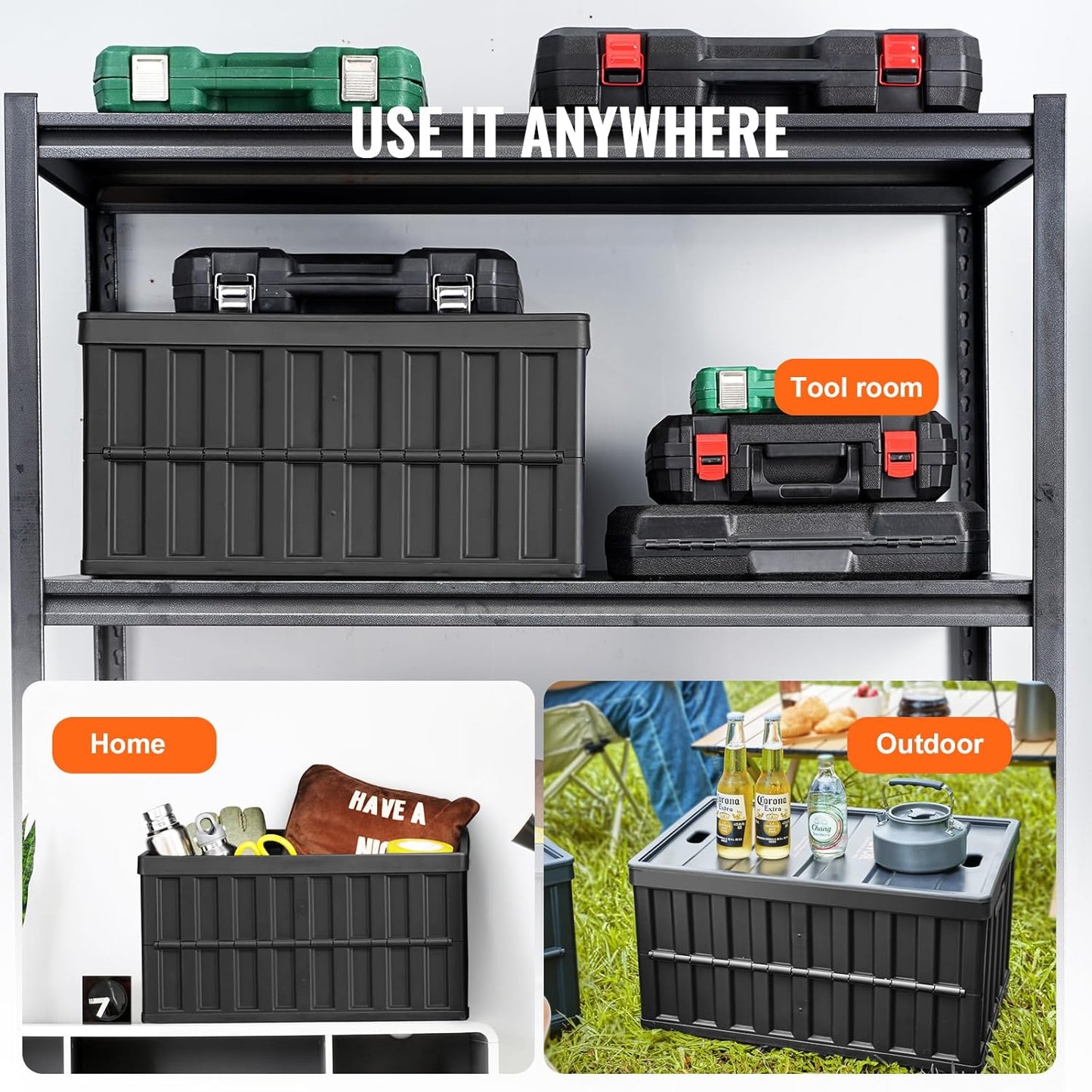 VEVOR Set of 3 65L Professional Folding Box Made of PP Transport Box with Lid Foldable Storage Box with Handle Stackable Boxes Storage Box Folding Boxes Stacking Boxes for Storage and Transport