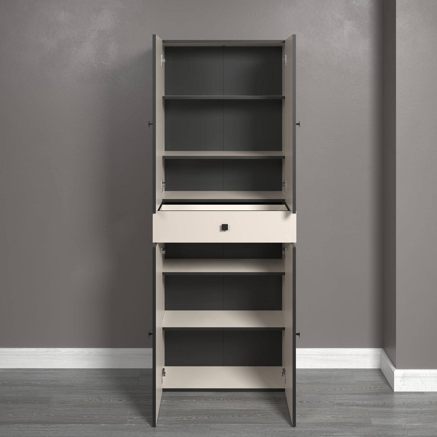 trendteam smart living - PureBliss - Hochschrank - Eiche - Badezimmerschrank in moderner Rillenoptik - edle Metallgriffe - (BxHxT) 40 x 186 x 31 cm - 2 praktische Einlegeböden - kratzfest