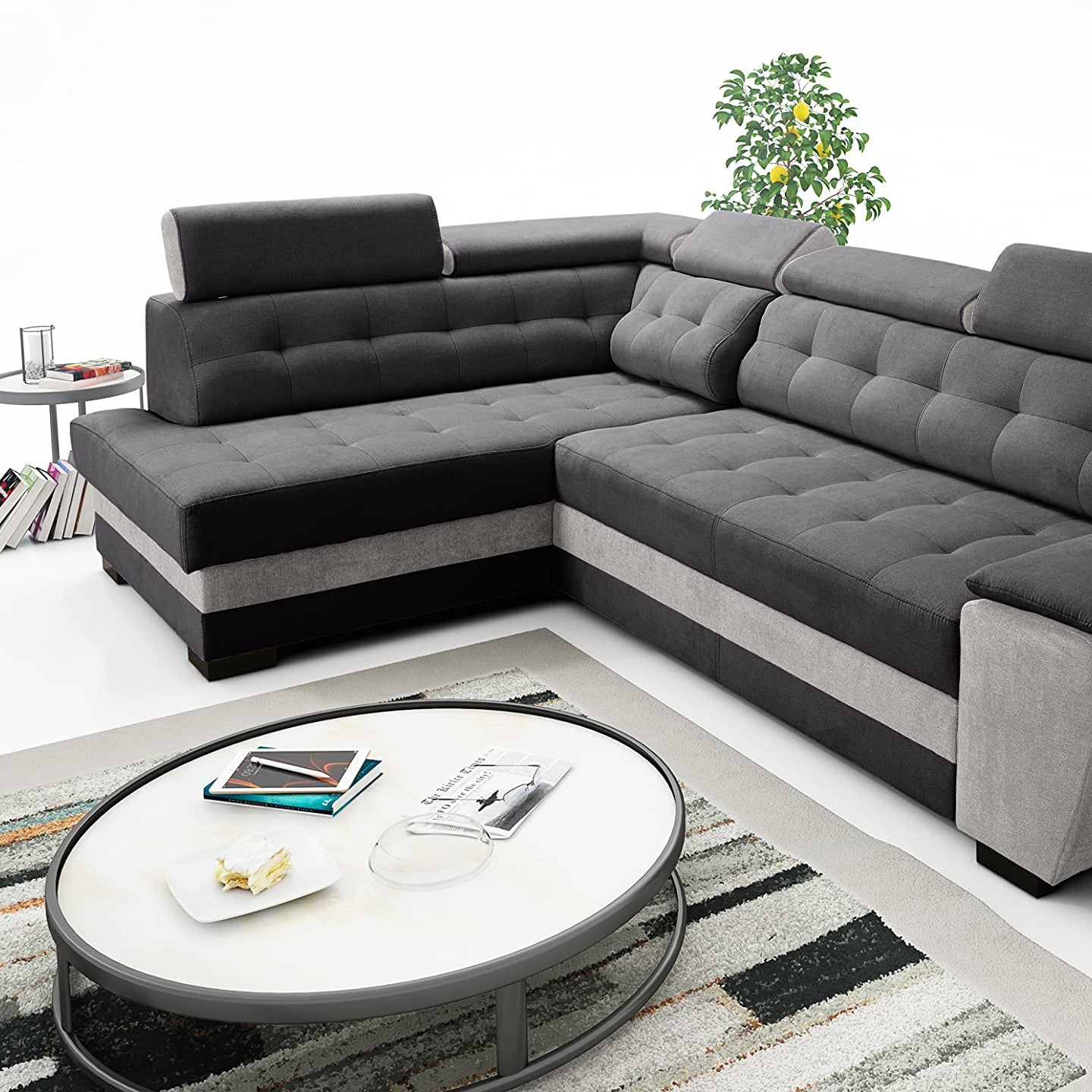 Robin Grand Ecksofa mit Schlaffunktion Bettkasten Kopfstützen Relaxfunktion Silber