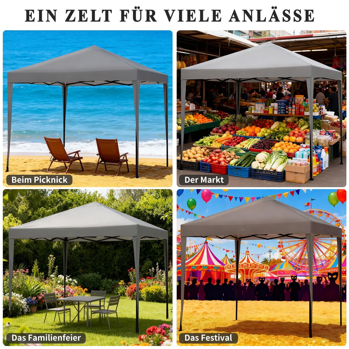 ISE 3 x 3 m Garden Folding Gazebo with Carry Bag, Garden Tent, 50+ UV Protection with 4 Side Panels for Garden, Party, Wedding, High Quality, grey