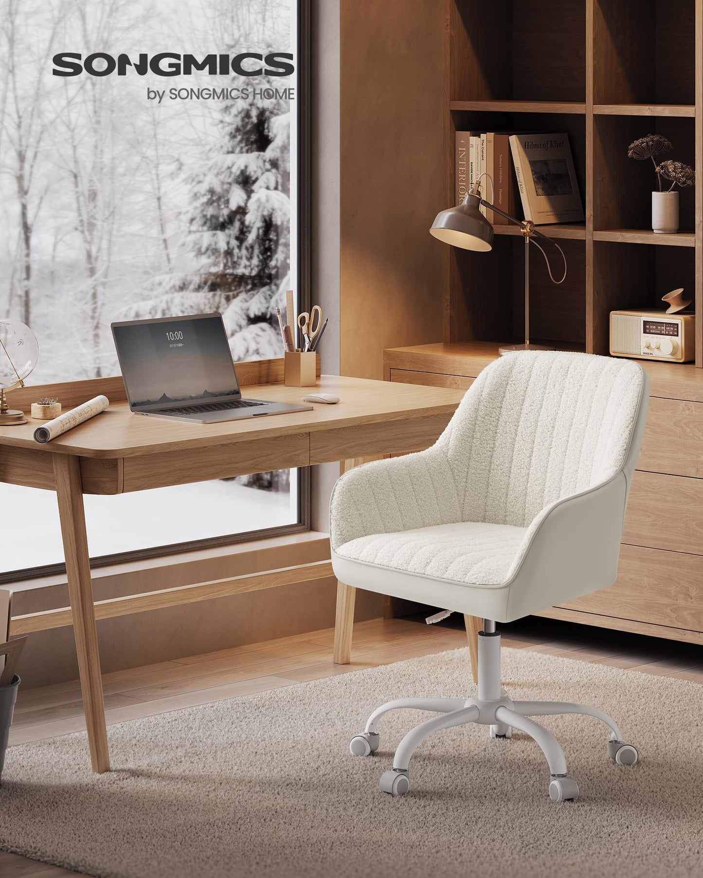 SONGMICS Office Chair Swivel Velvet Chair Foam Padding Height Adjustable Study Bar Slate Grey OBG012G01