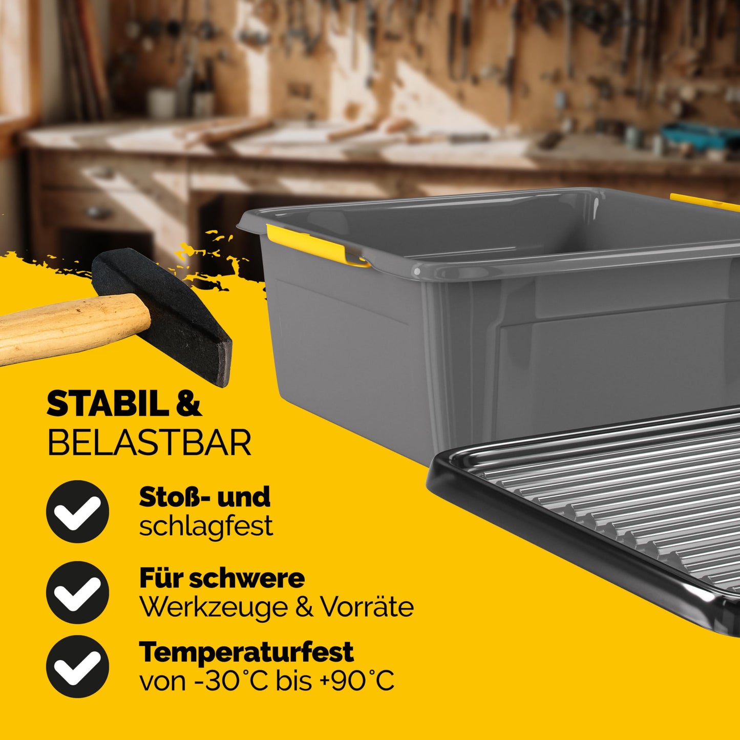 Monzana 4 x Storage Boxes 40 L with Lid 40 kg Load Capacity Plastic BPA Free Click Closure Stable Flexible Stackable Opaque Cellar Garage Box