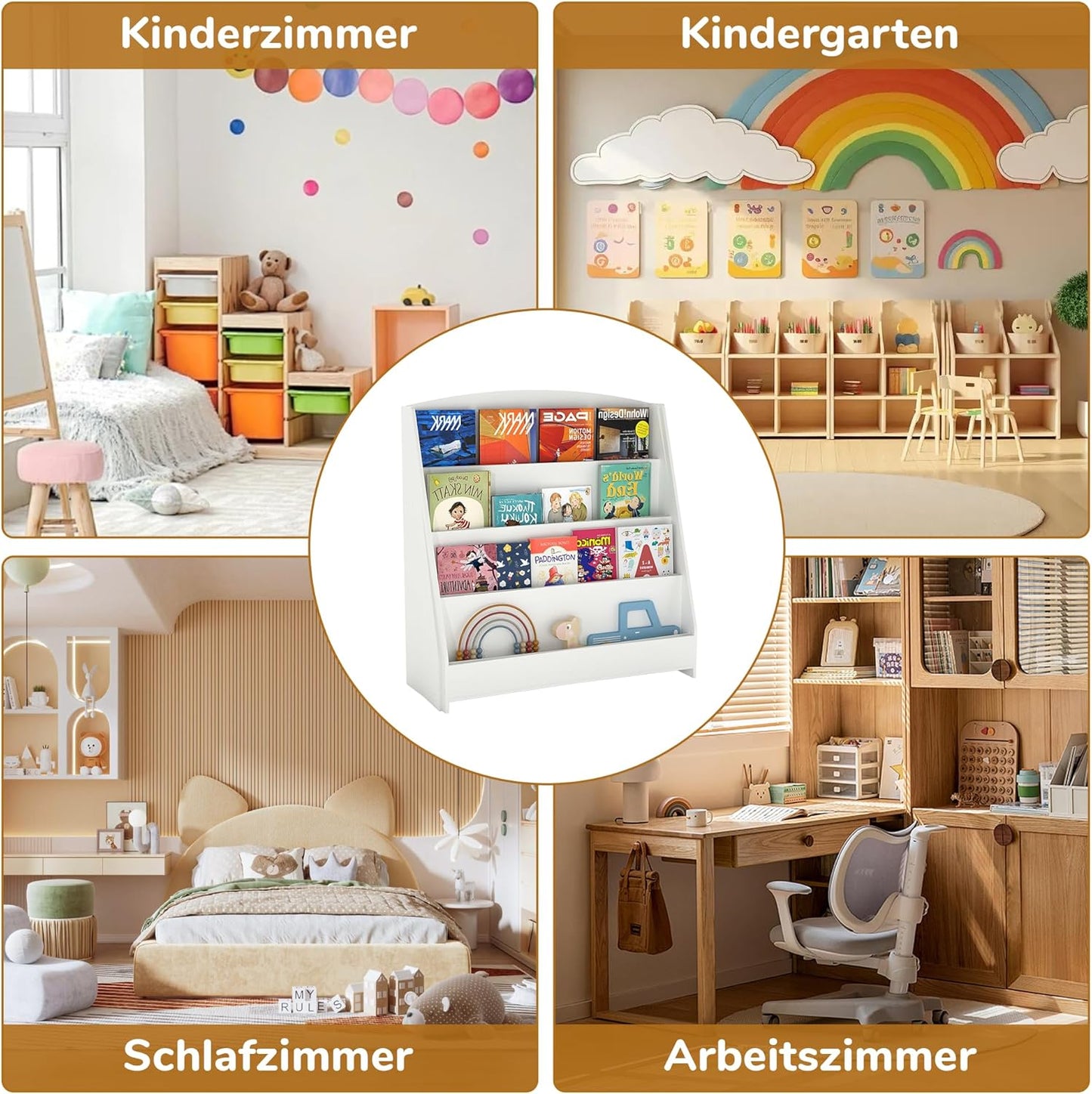 SOCOMFAY 4-Tier Children's Bookcase, Wooden Shelf, Children's Bookshelf for Children's Room, Nursery, White