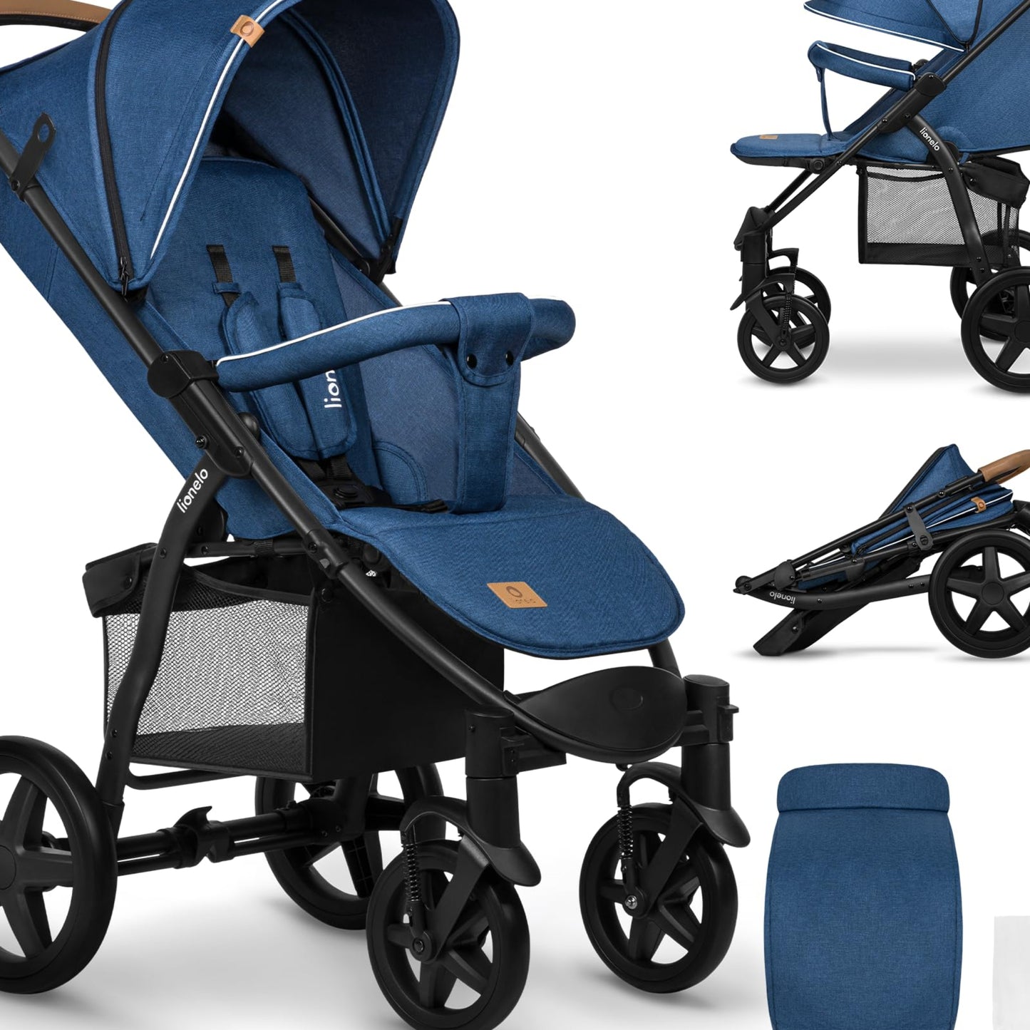 LIONELO Annet Buggy up to 22 kg with Reclining Function, Small Folding Pushchair with Accessories, EVA Foam Wheels, Mosquito Net, Foot Cover Drink Holder, Basket