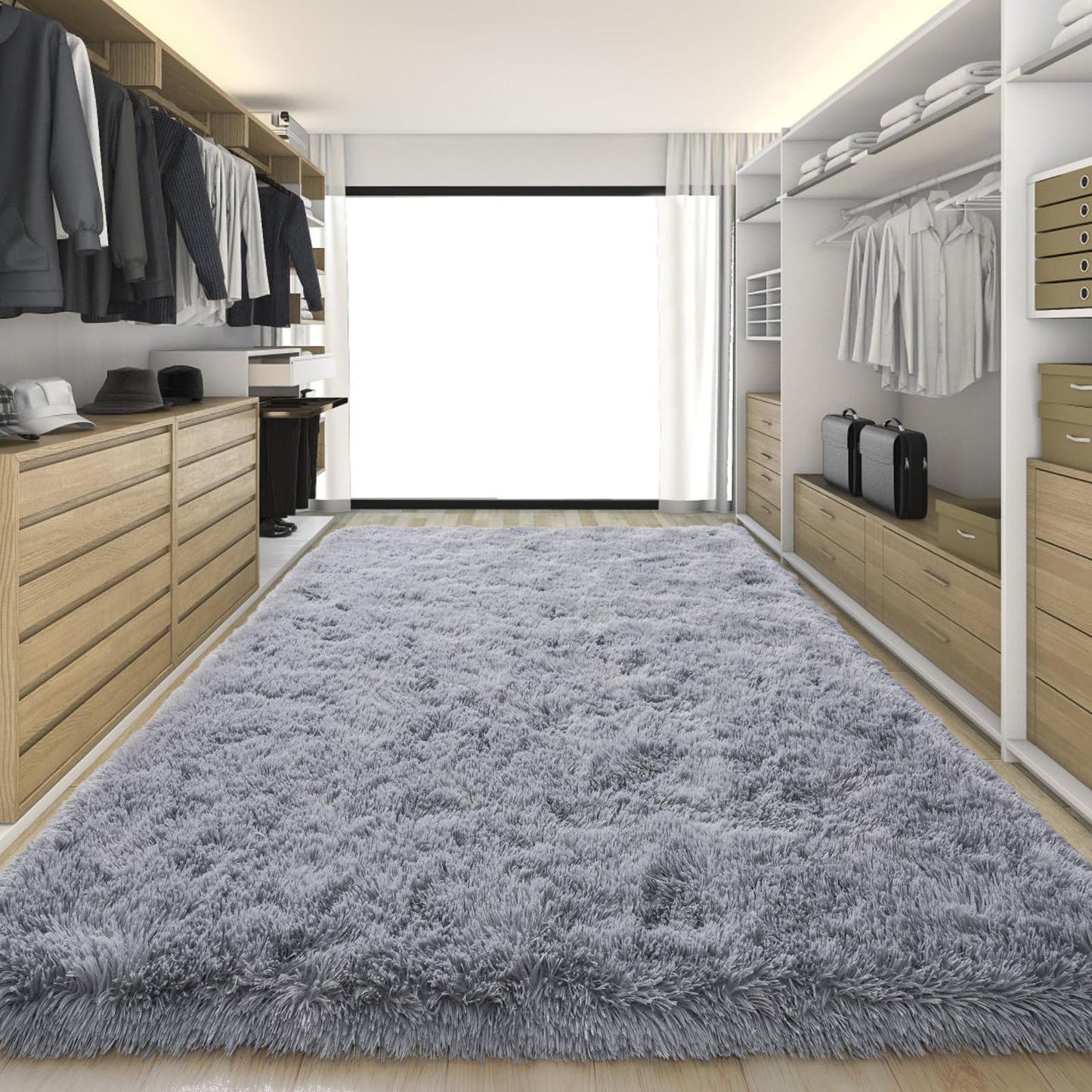 BSGIFT High Pile Rug, Grey, 160 x 230 cm, Shaggy Long Pile Fluffy Rug, Living Room, Modern Living Room Rug, Bed Rug, High-Pile Carpet, Non-Slip for Bedroom, Children's Room